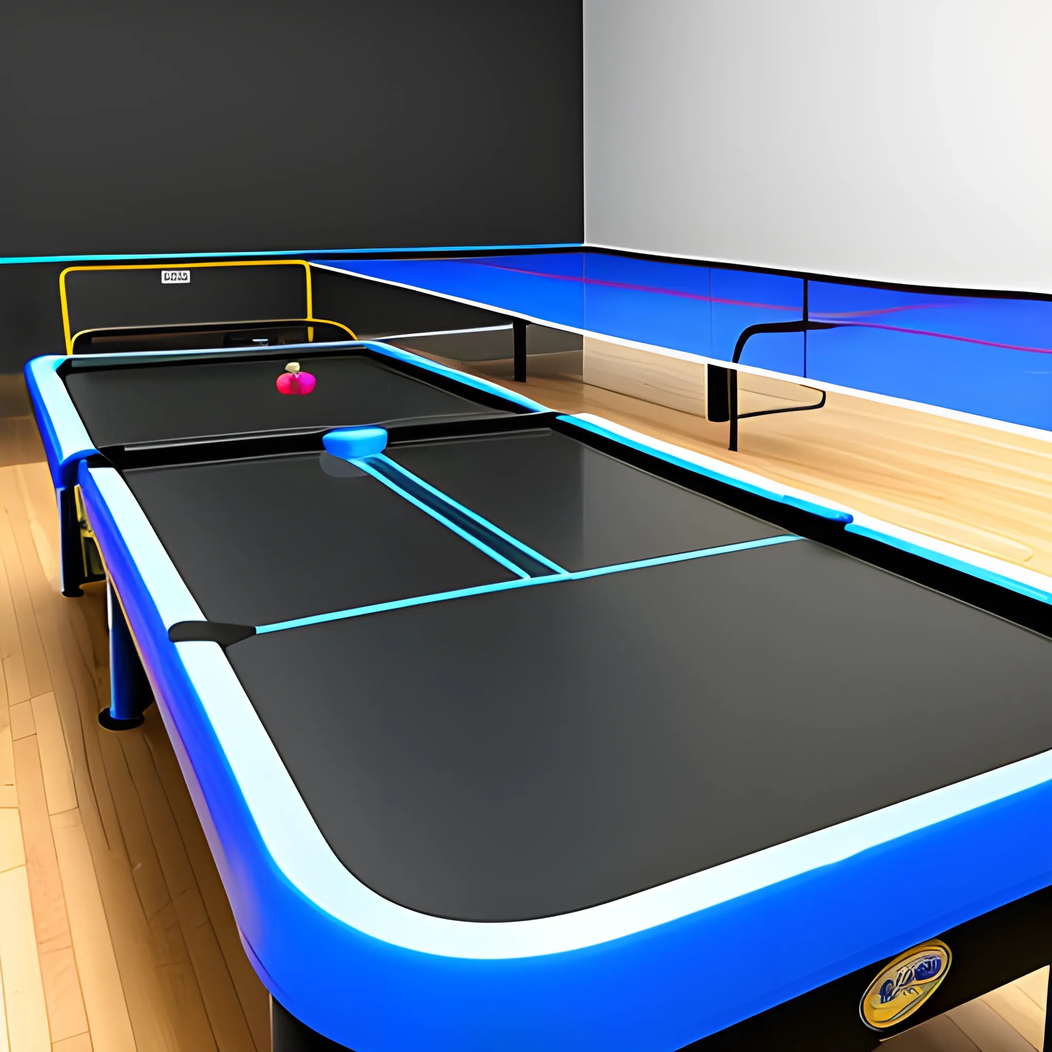 airhockey table . background black . a blue paddle.
