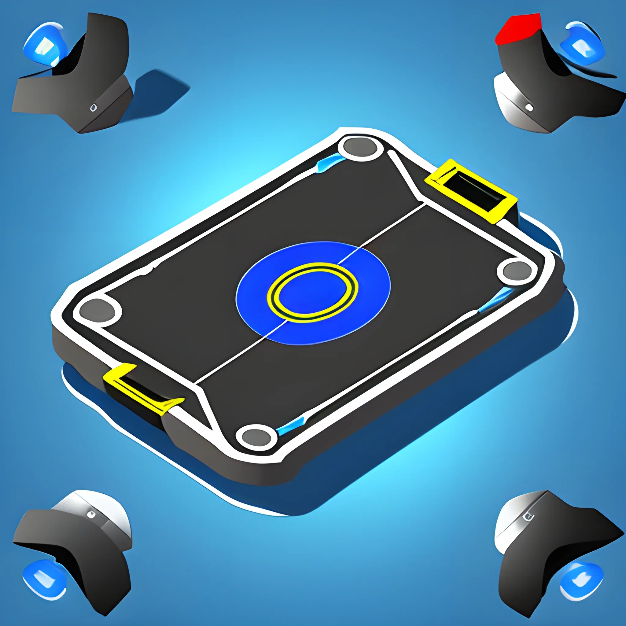 mobile game icon design . 
airhockey table . background black . a blue paddle.
