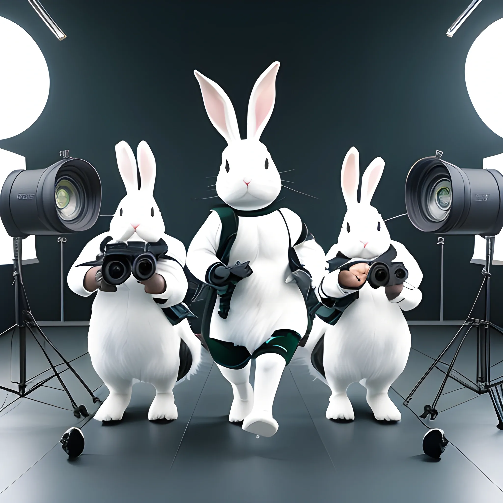 white,big,Robin, Rabbit, Studio, Shooting, Cameras, ExteremLongShot, Running, Hurry