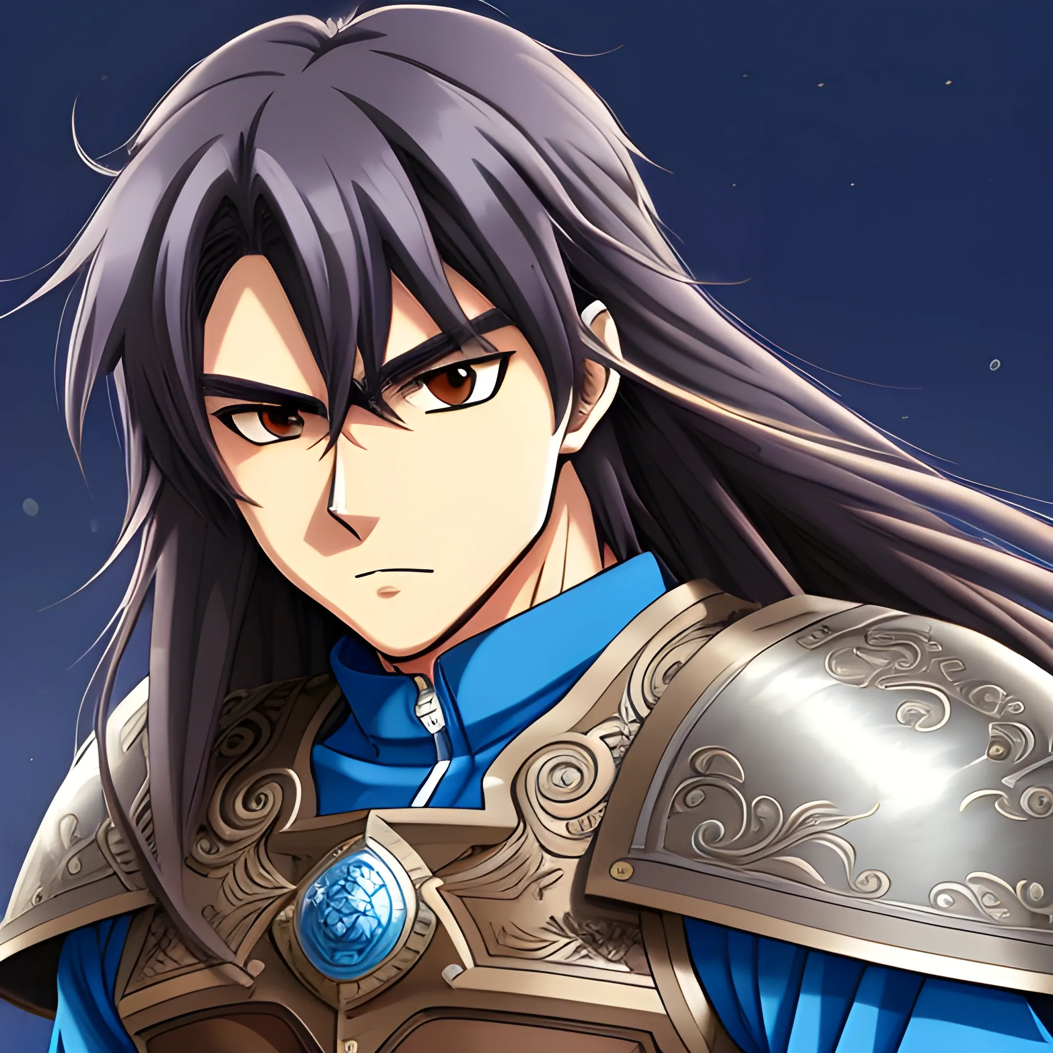 Man, blue clothes with brown borders, anime, detailed, complete body, anime style, relaxed, long hair, warrior
(high quality), (detailed), (masterpiece), (best quality), (highres), (extremely detailed)