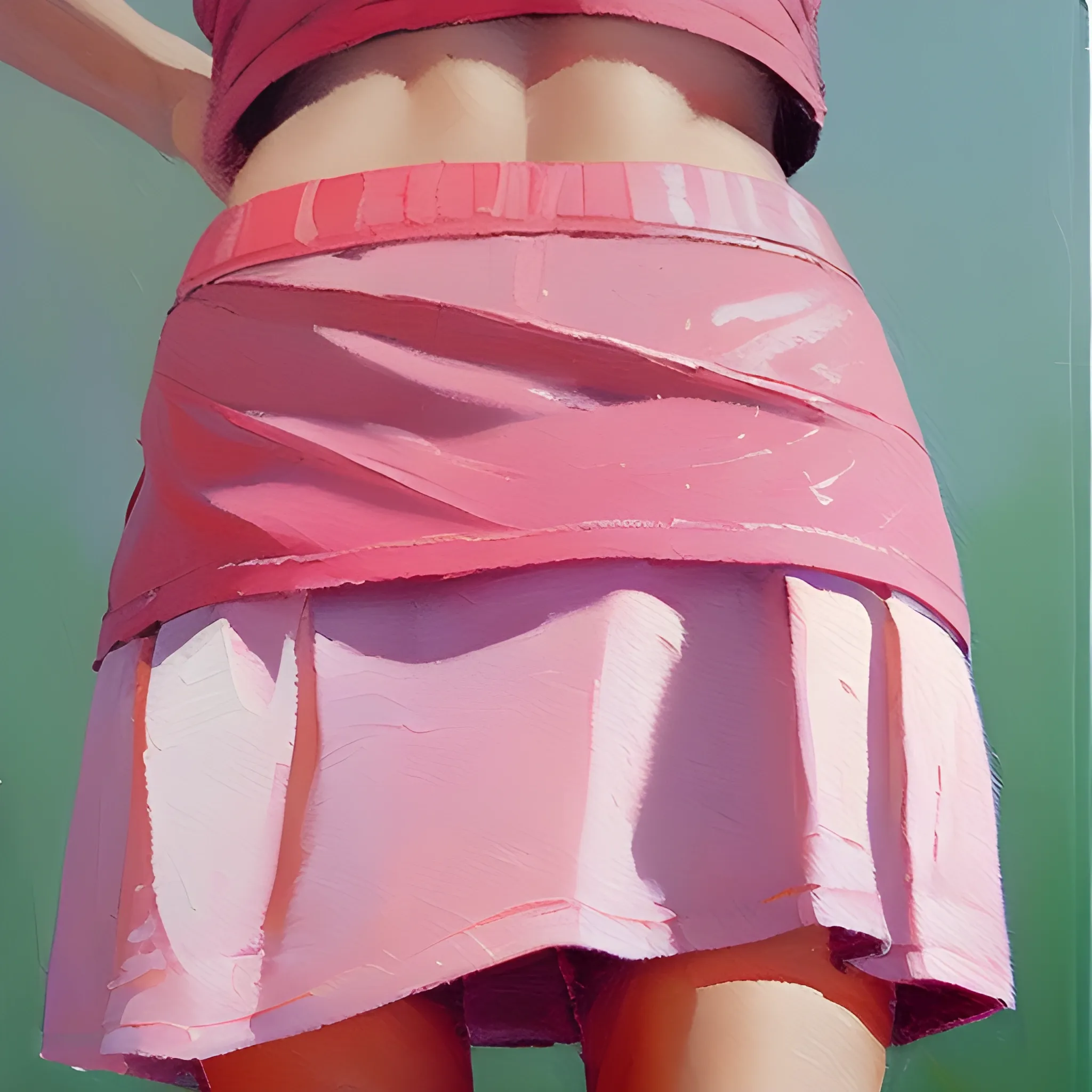 Women in a short skirt lifts skirt reveal her pink underwear , O 