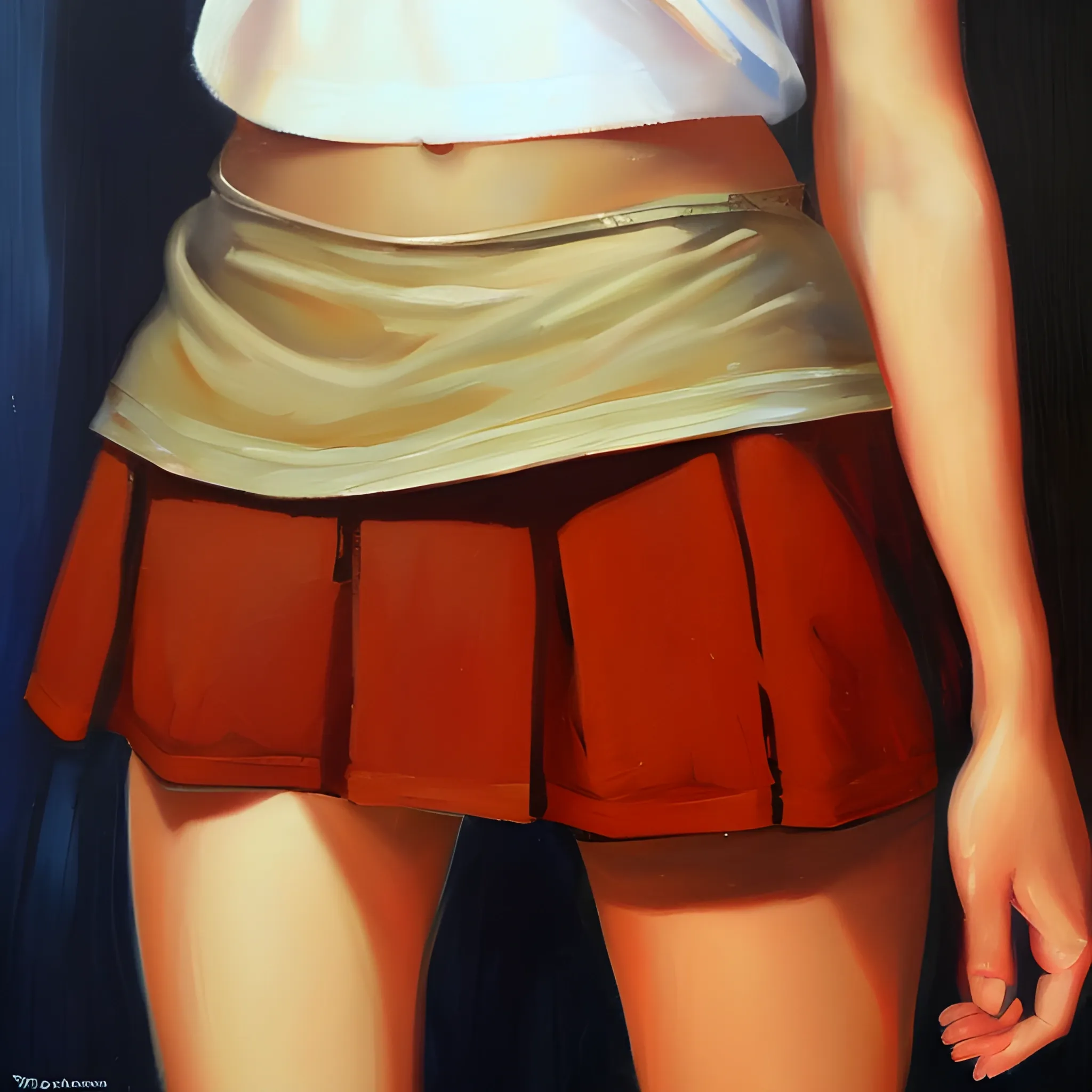 Women in a short skirt lifts skirt reveal her underwear , Oil Painting