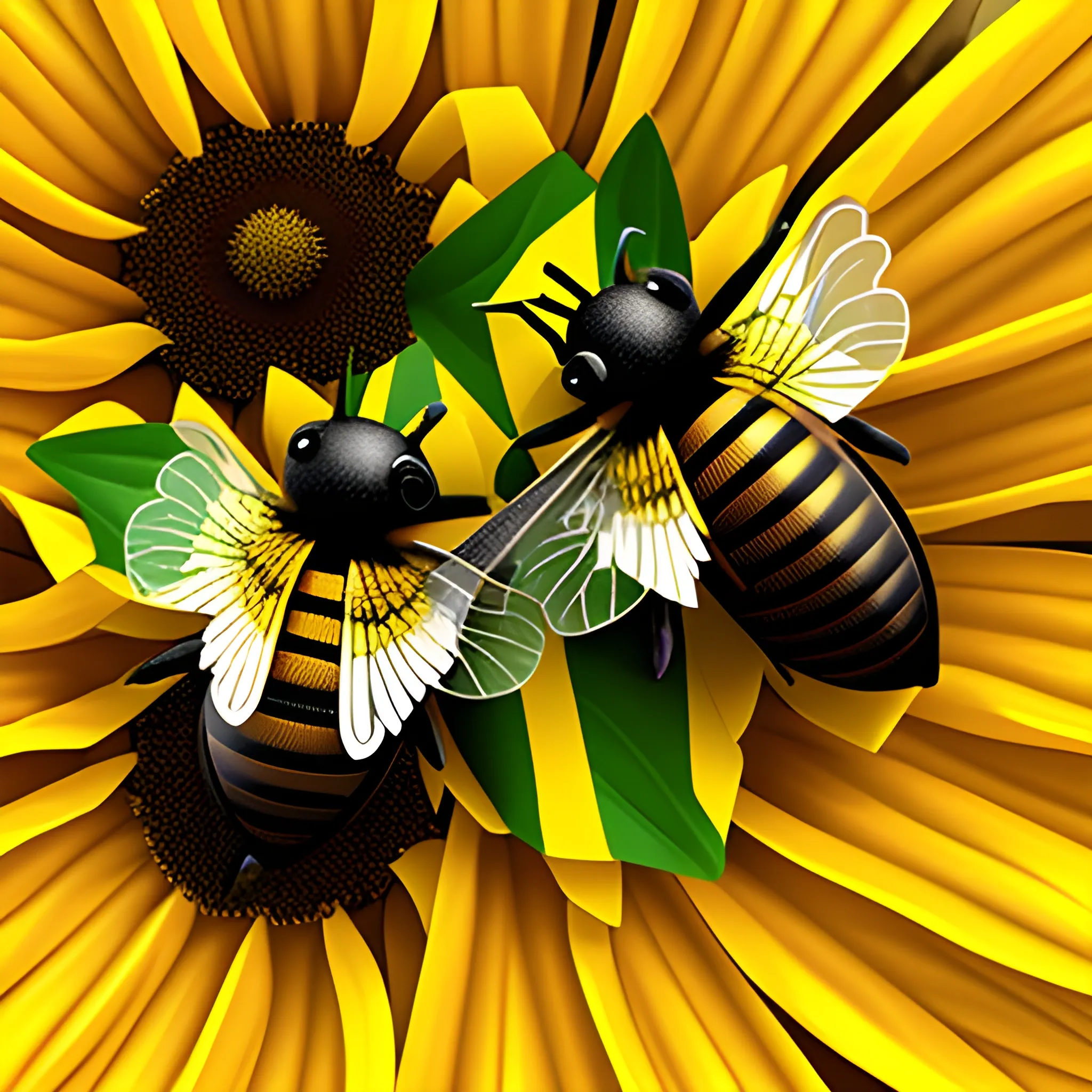 dos abejas  junta en una flor , Cartoon, 3D