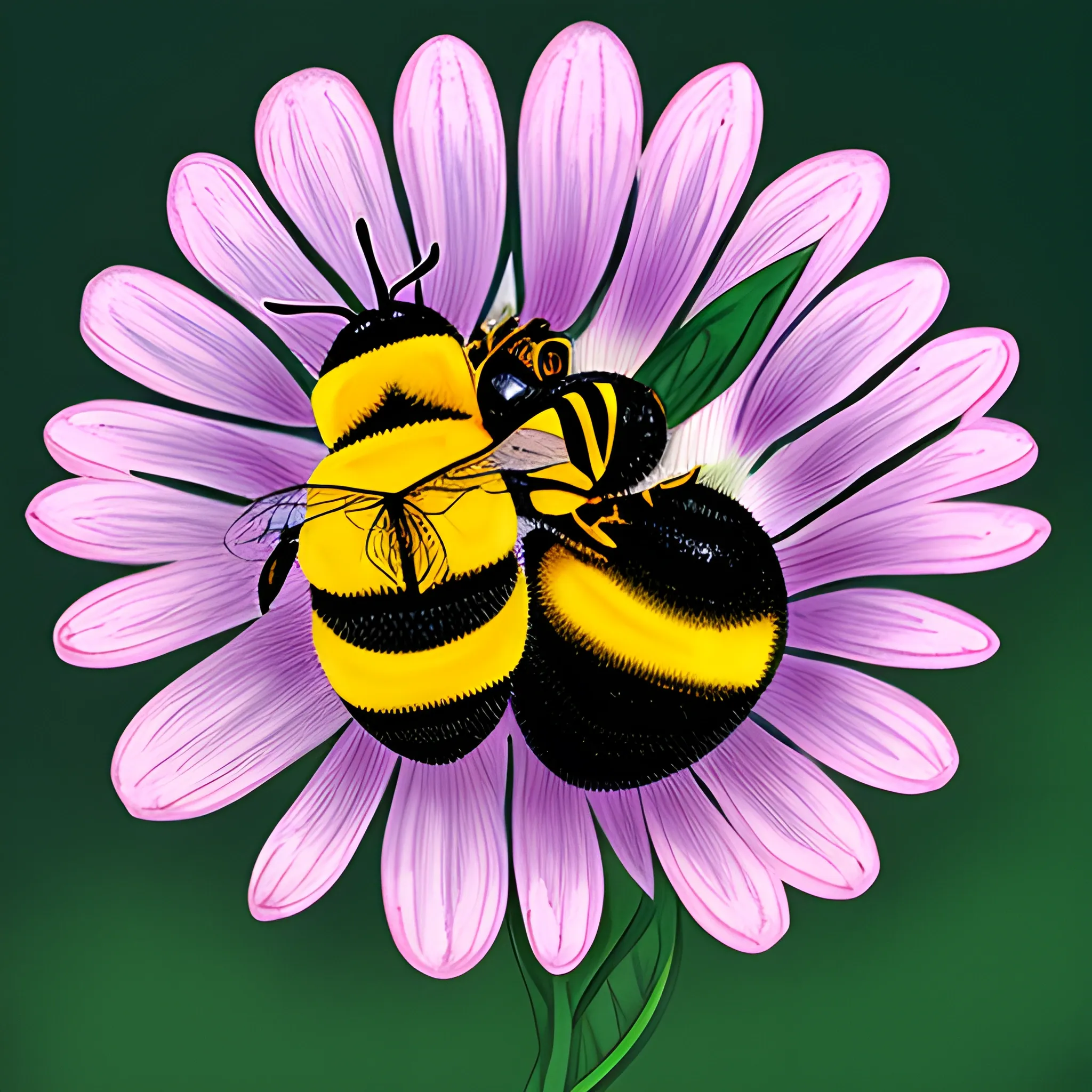 two bees together in one flower, Cartoon