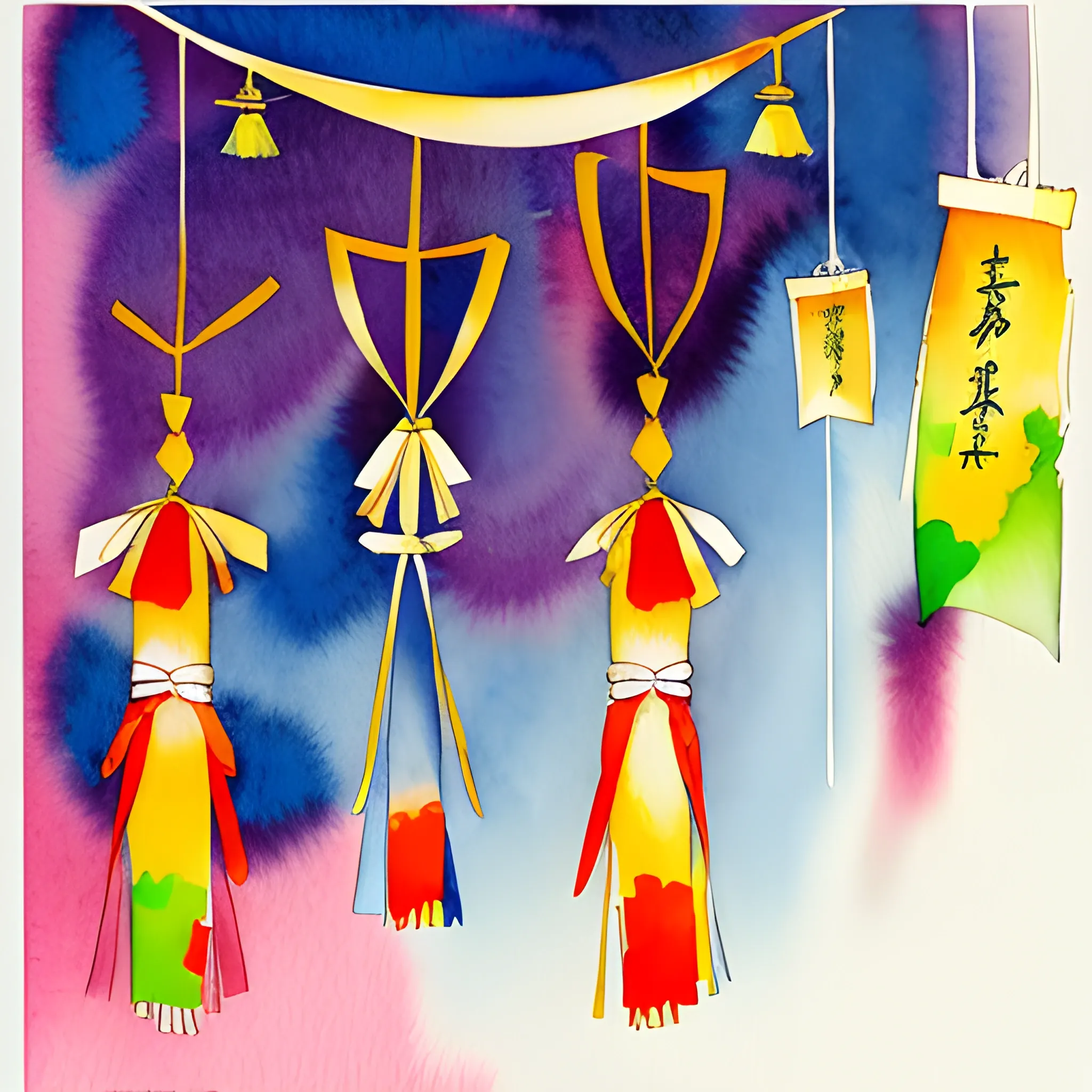 Generate a art piece style watercolor of Tanabata japanese celebration