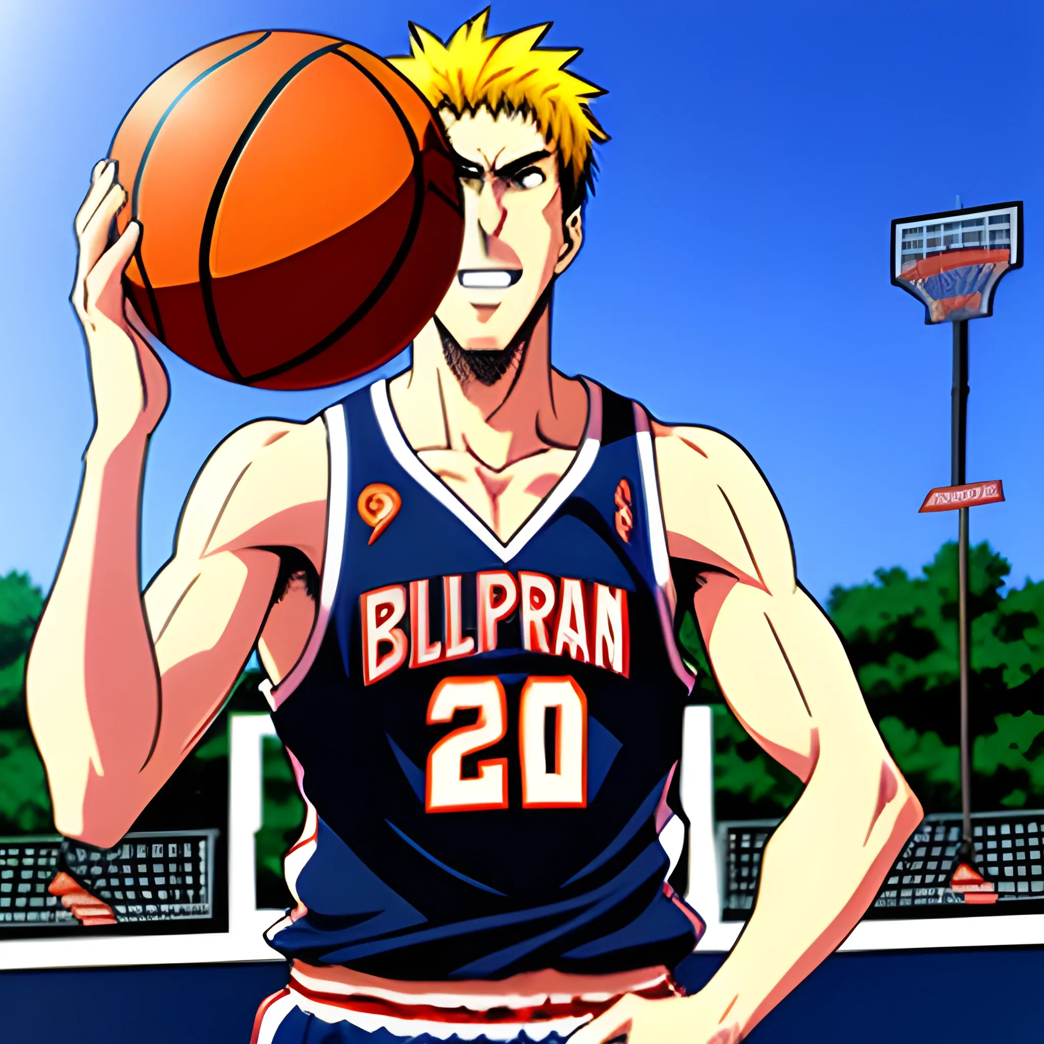boy playing basketball, anime