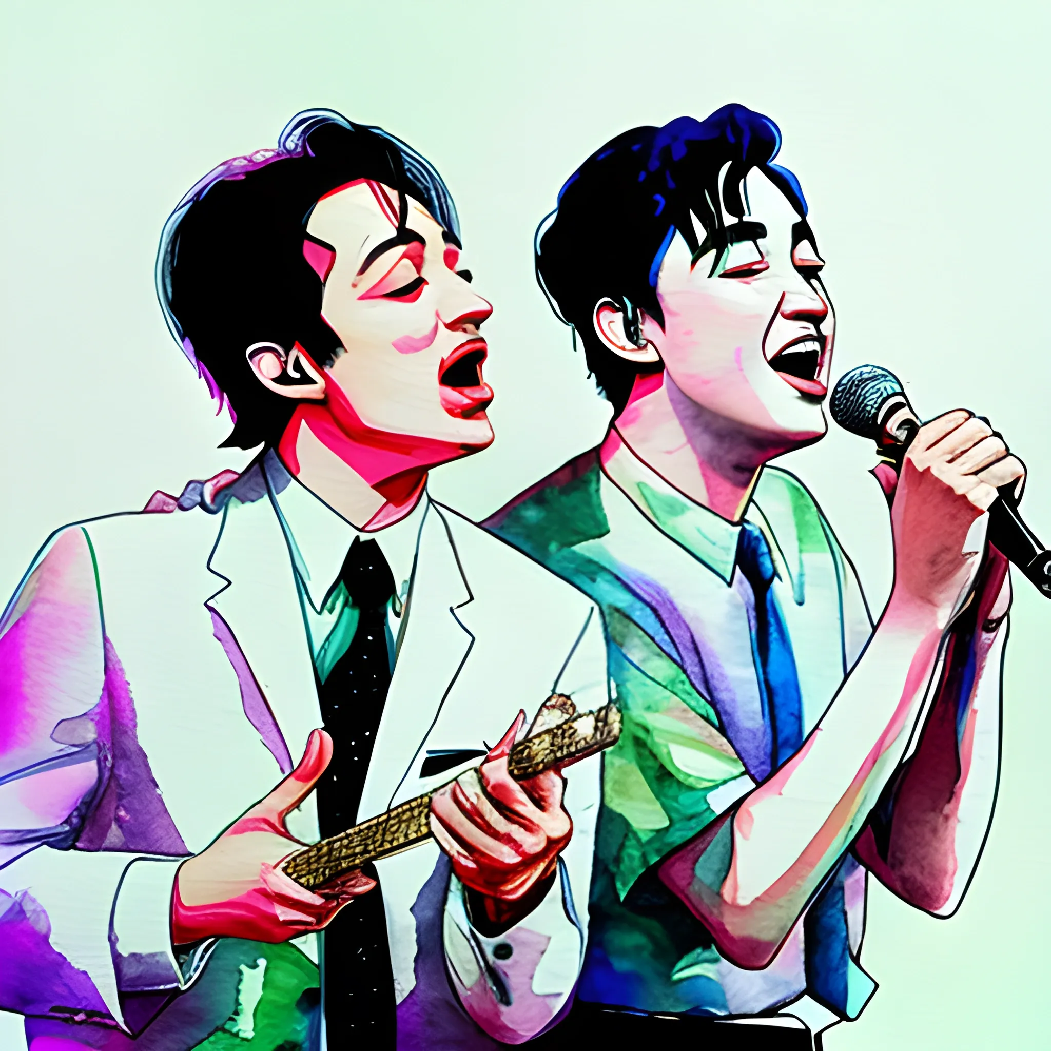 frank Sinatra and joji singing together  , 3D, Water Color