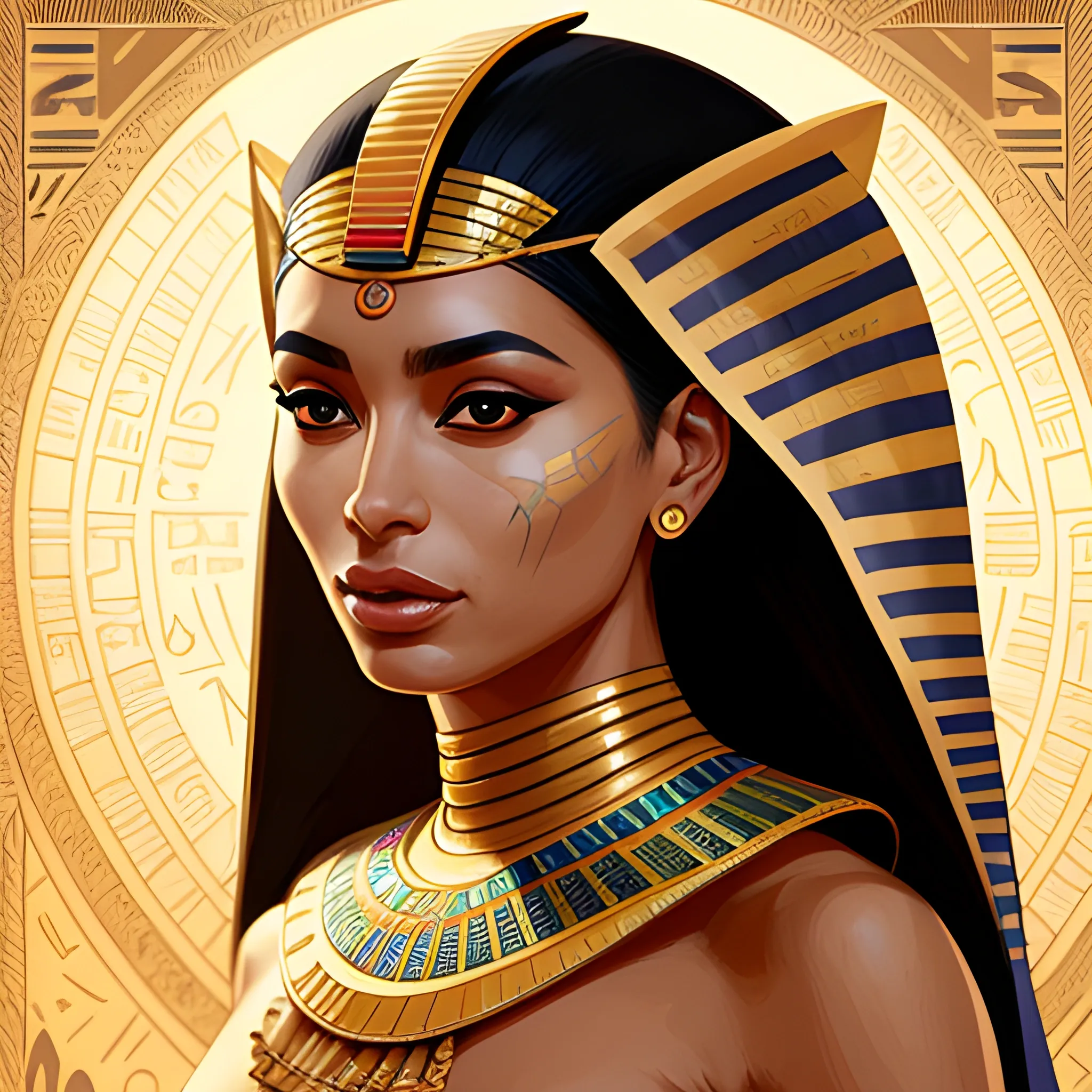 portrait of an Egyptiaa supermodels wearing ancient Egyptian dress, highly detailed, digital painting, artstation, concept art, sharp focus, illustration, art by kittichai rueangchaichan and james gurney and alphonse mucha
