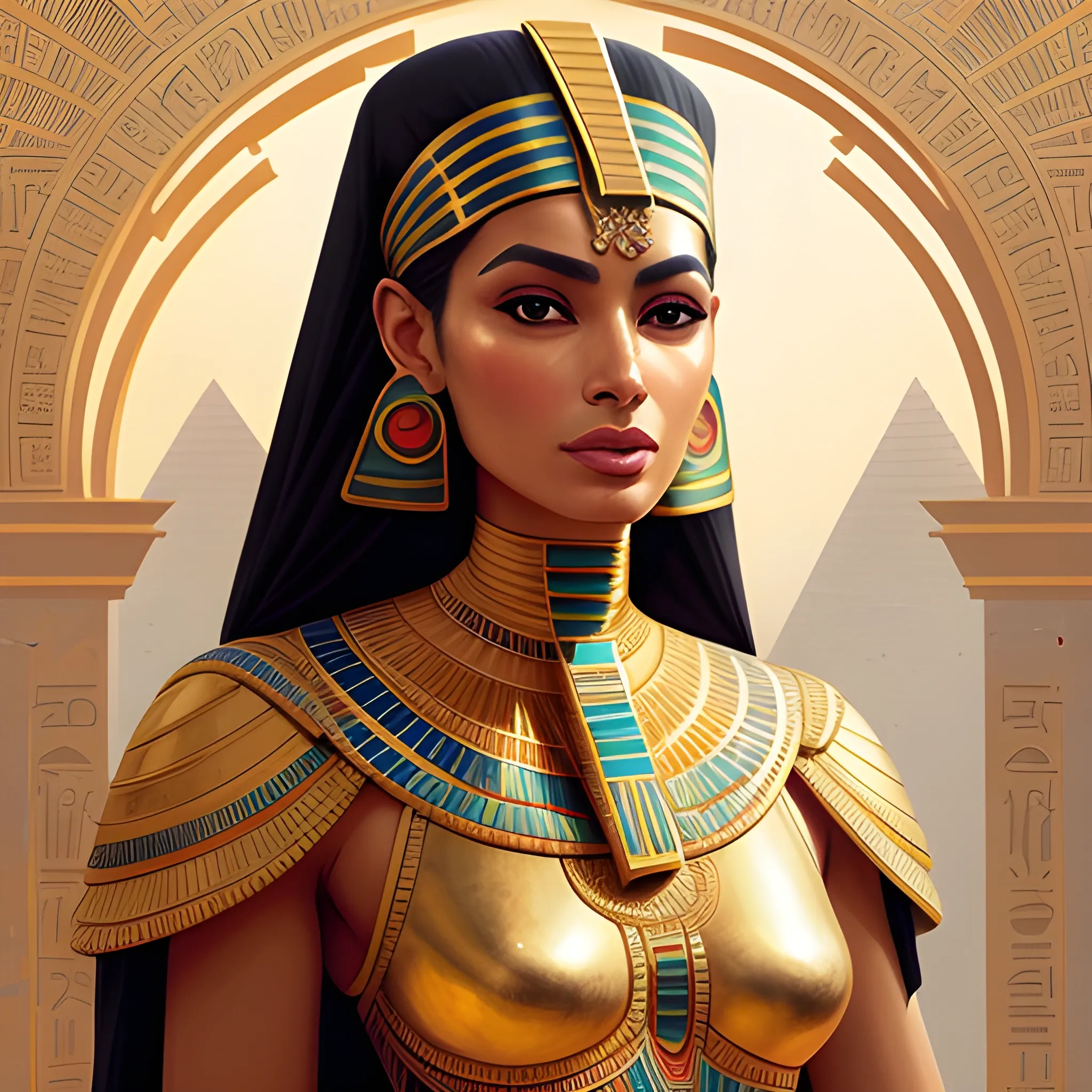 portrait of an Egyptian supermodels wearing ancient Egyptian dress, highly detailed, digital painting, artstation, concept art, sharp focus, illustration, art by kittichai rueangchaichan and james gurney and alphonse mucha
