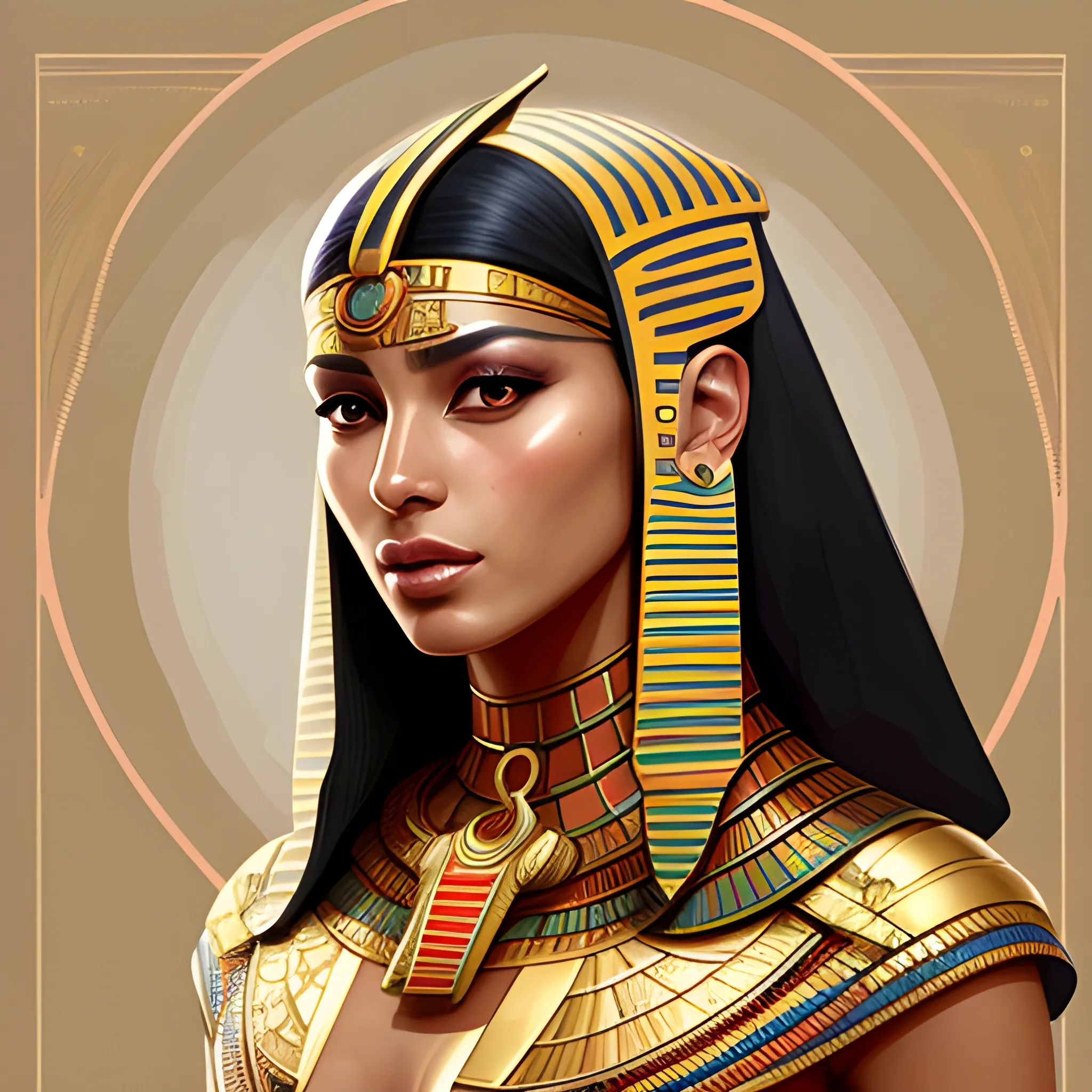portrait of an Egyptian supermodels wearing ancient Egyptian dre ...