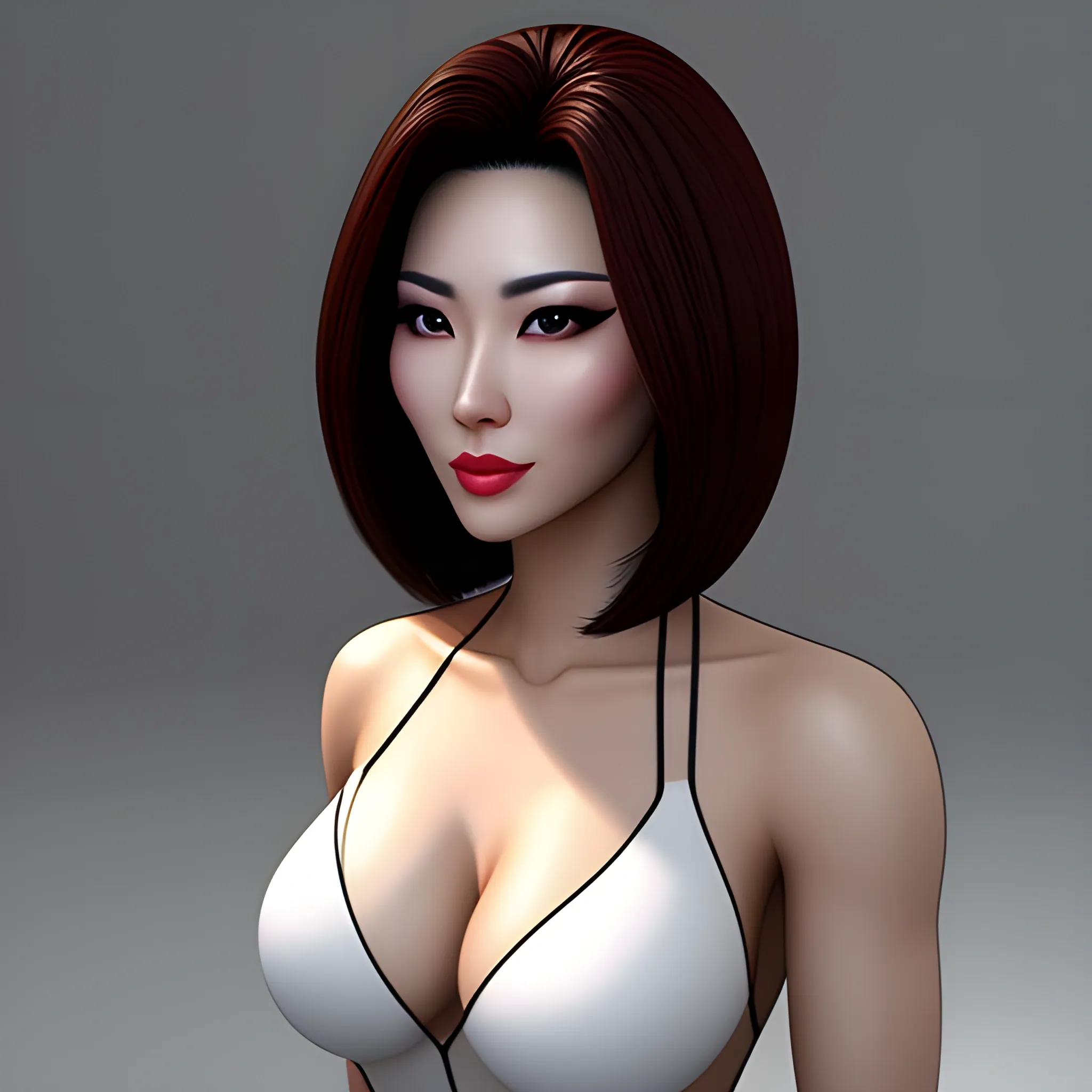 asian girl, sexy, beautiful face, sharp rendering, realistic, ex military, 3D