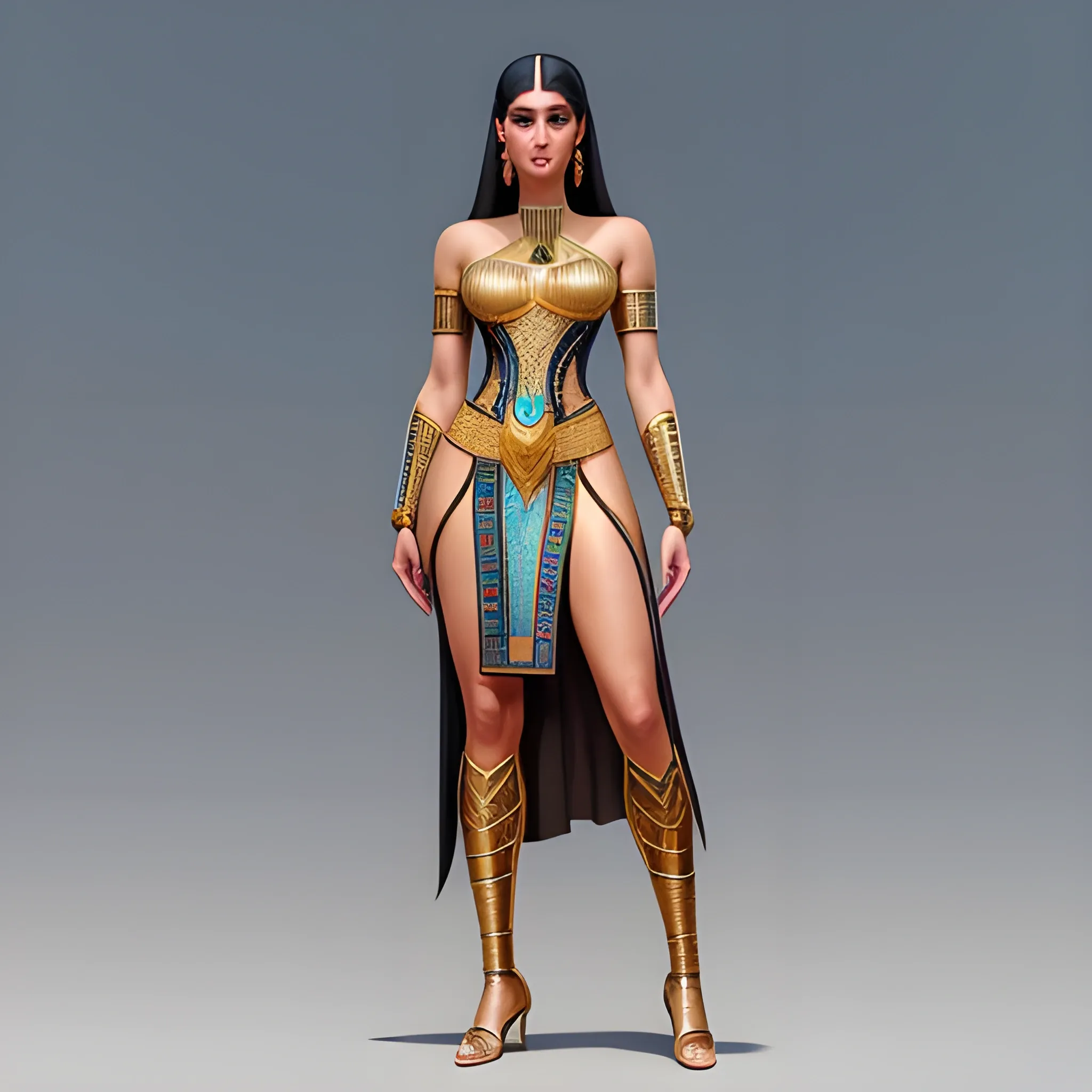 full body photo of a gorgeous young woman wearing an ancient Egyptian dress in the style of stefan kostic, realistic, sharp focus, 8k high definition, insanely detailed, intricate, elegant, art by stanley lau and artgerm