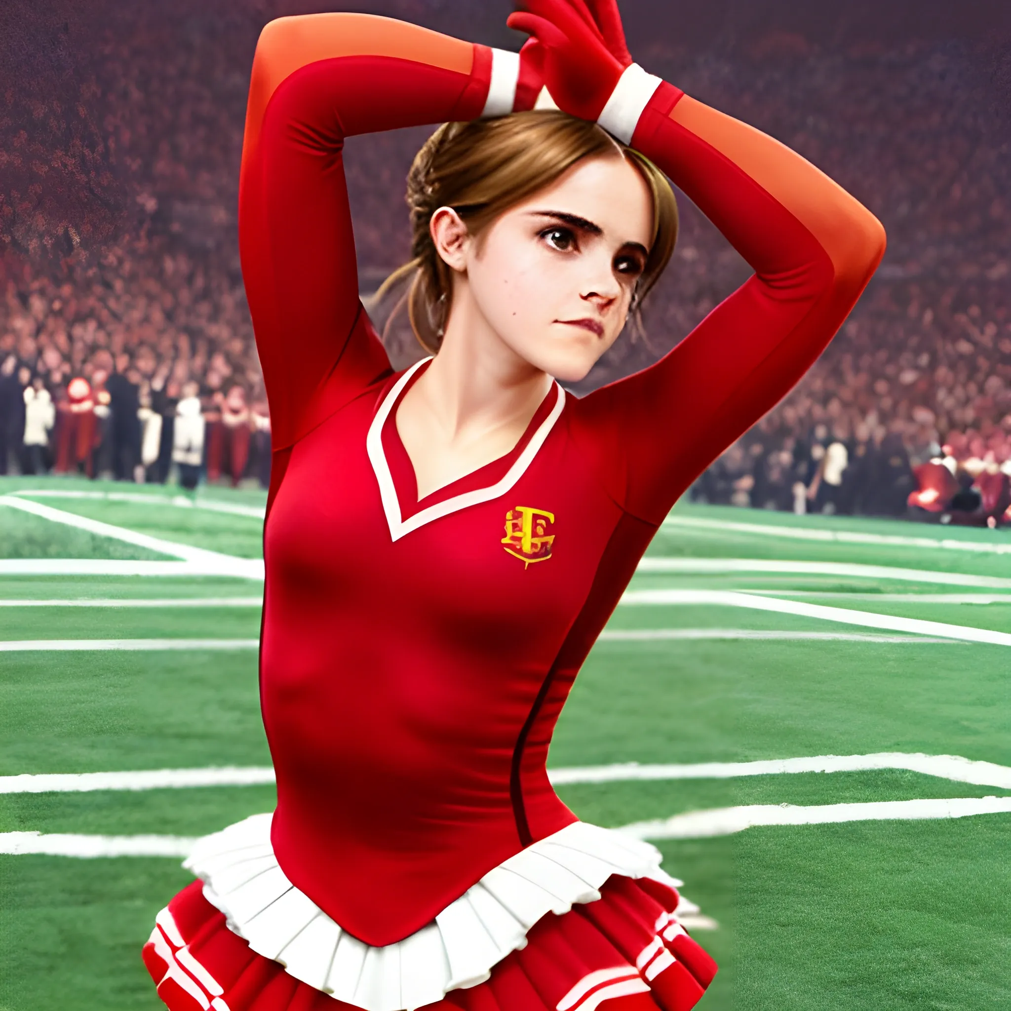 take a picture of the famous actress named emma watson dressed as a cheerleader in red color