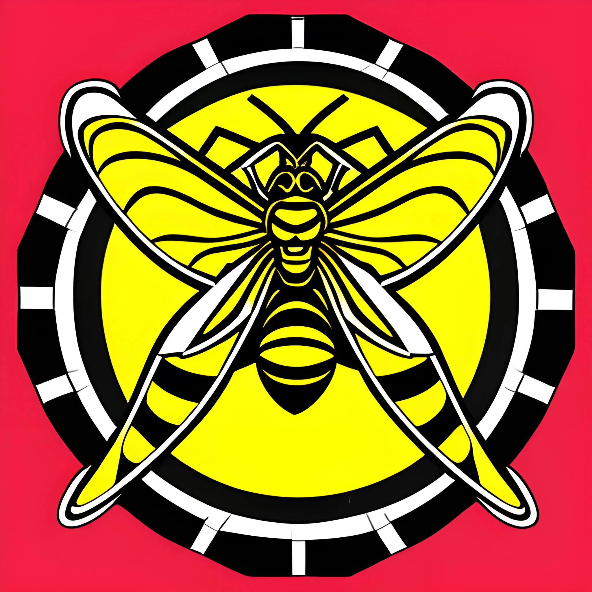 , Trippy 
a sports shield that contains the word basket calasparra, a wasp with a basketball. wear black, yellow and white colors