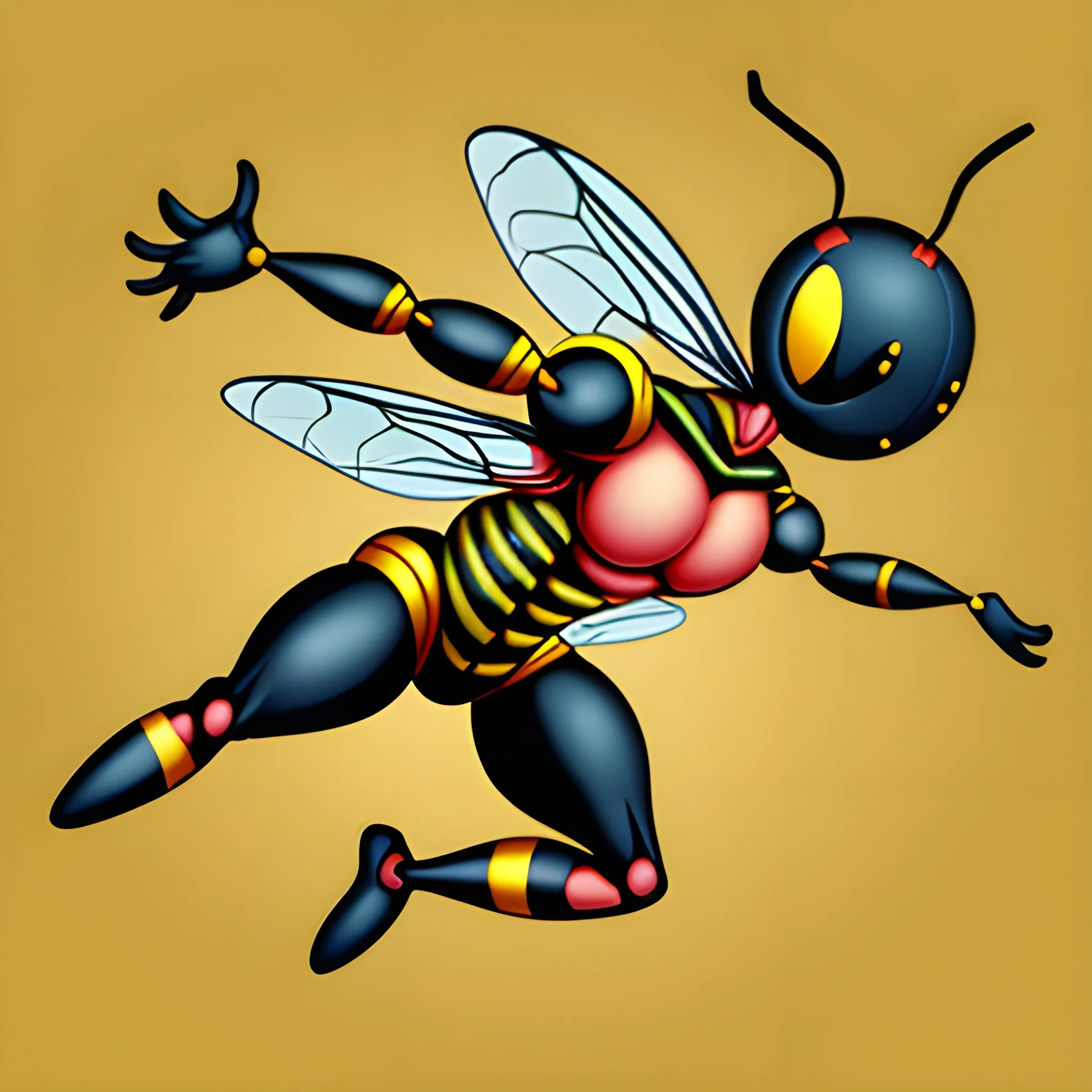 Cartoon  wasp with human arms muscles