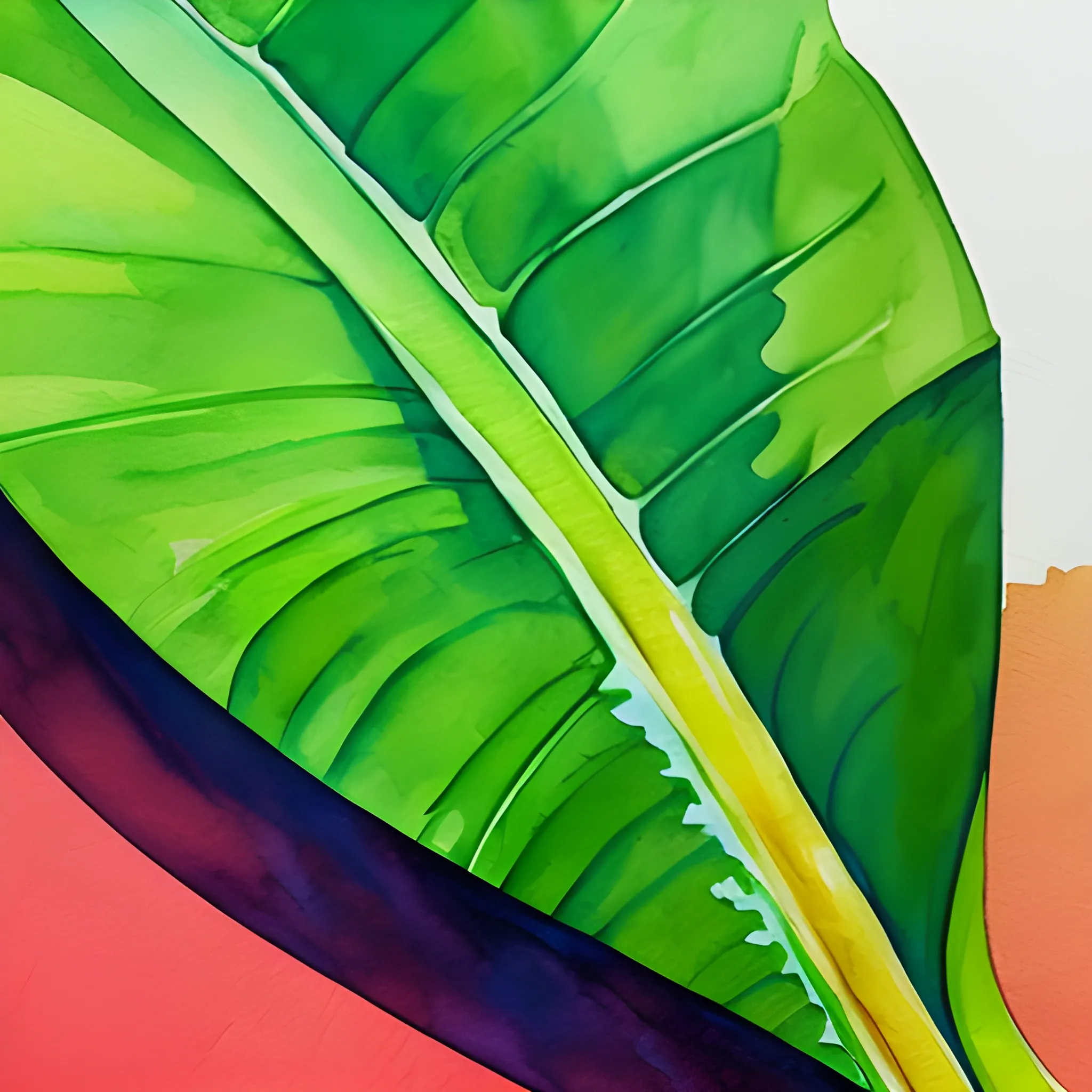 One Banana leaves water color art minimalist