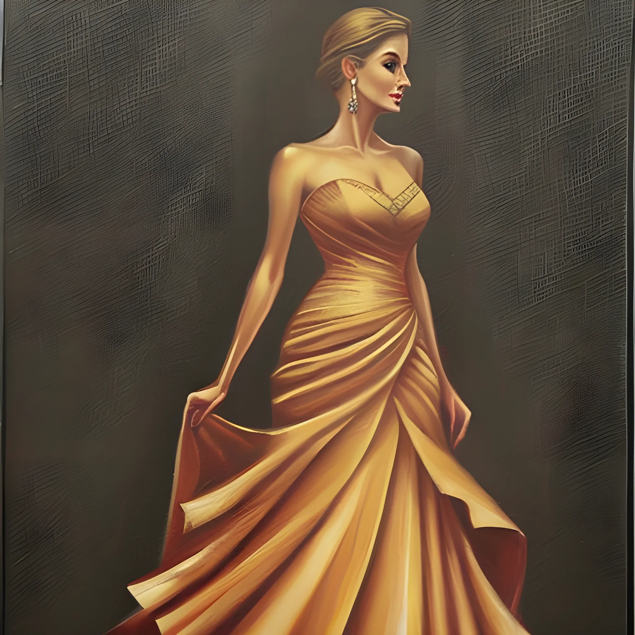 , Pencil Sketch, Oil Painting of a beautiful lady wearing evening gown