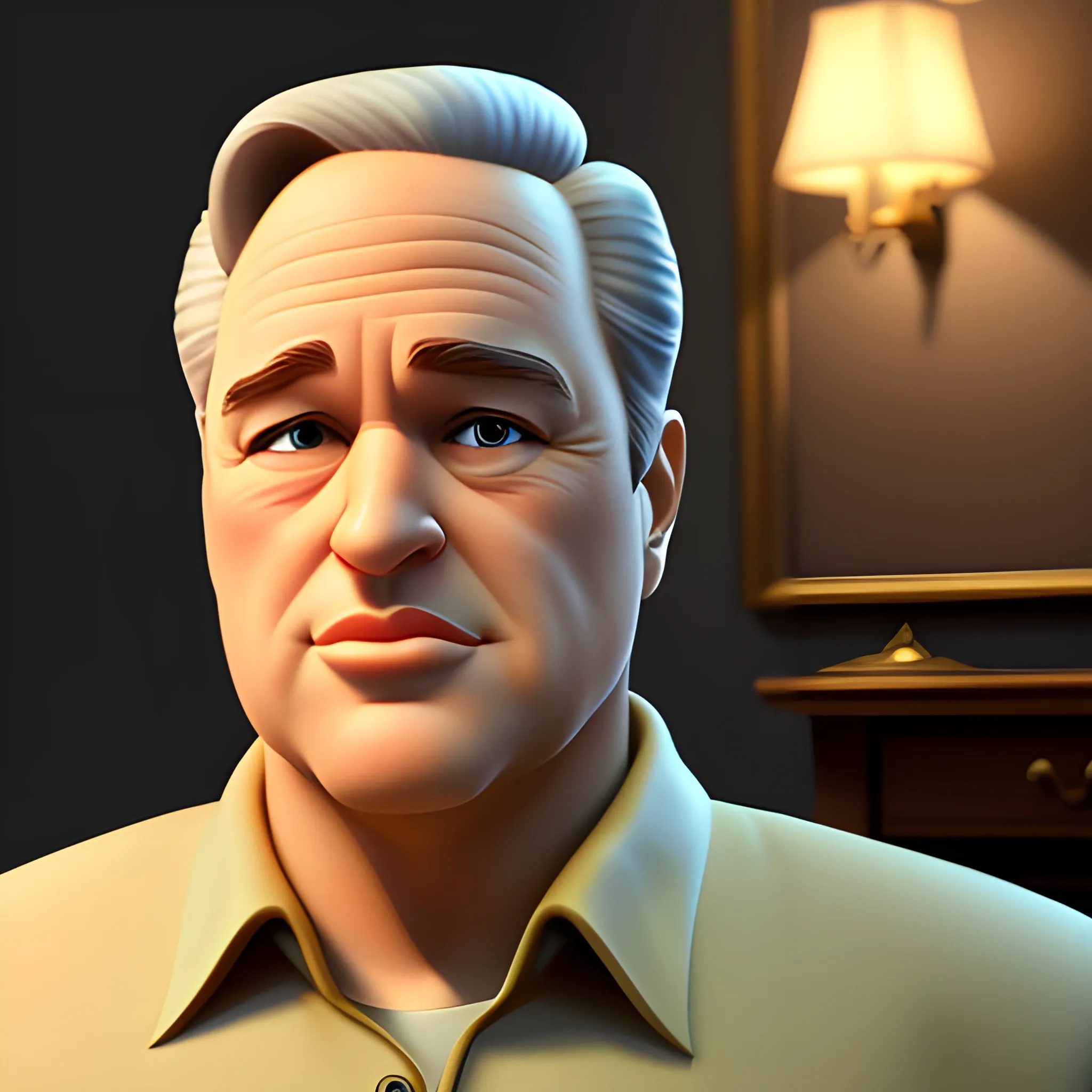 screenshot of Marlon brando in a pixar movie. 3 d rendering. unreal engine. amazing likeness. very detailed. cartoon caricature.