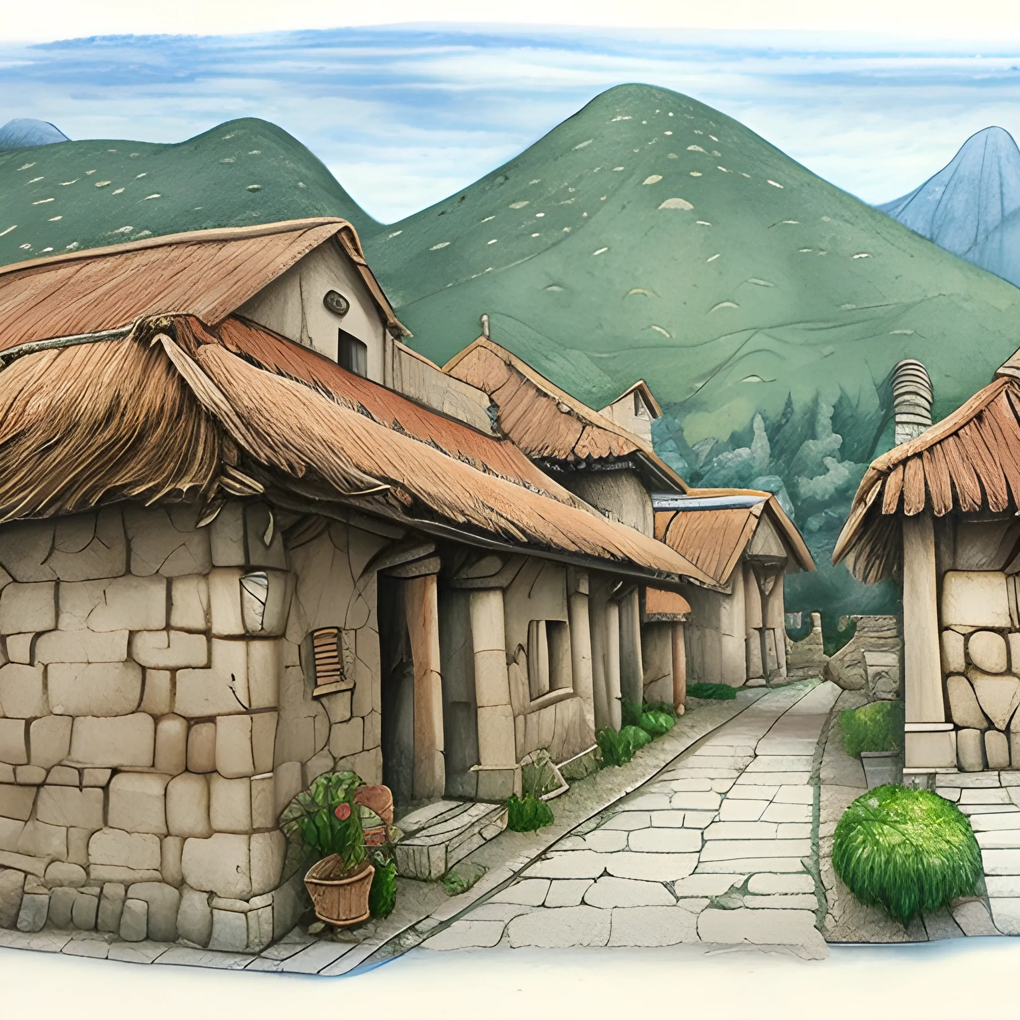 An ancient village from an illustration
, Pencil Sketch, Water Color, Oil Painting