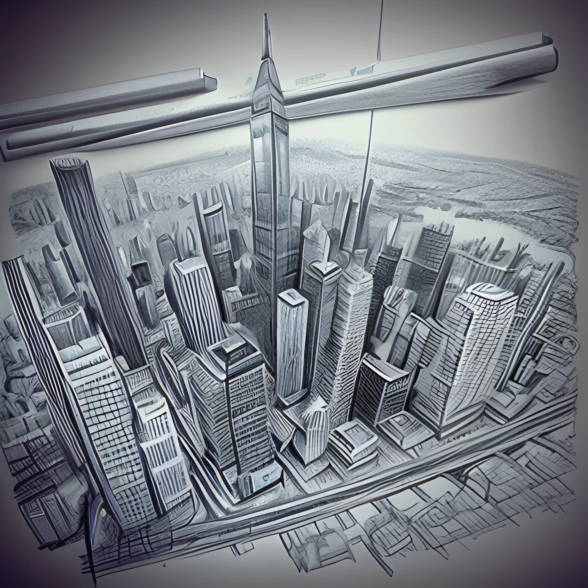 , Pencil Sketchsky wtch from big citys 3d realistic hd quality 