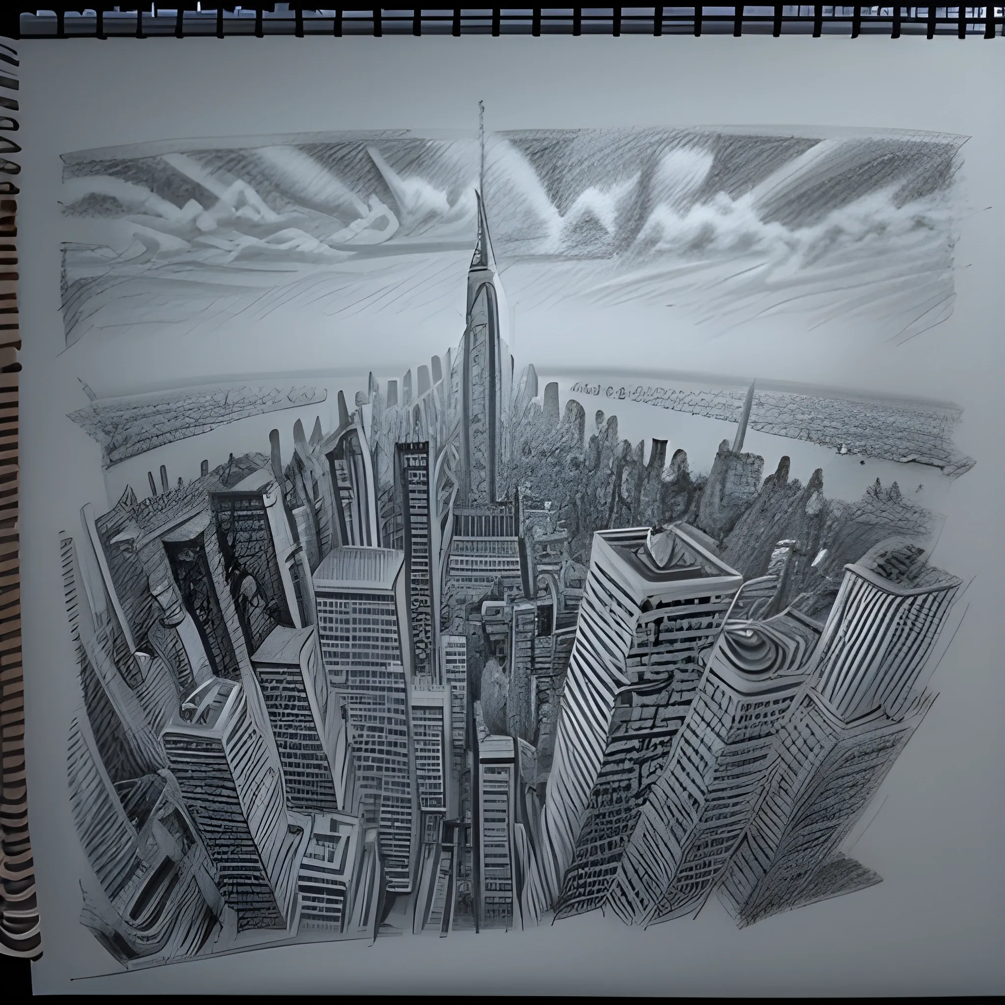 , Pencil Sketchsky wtch from big citys 3d realistic hd quality 