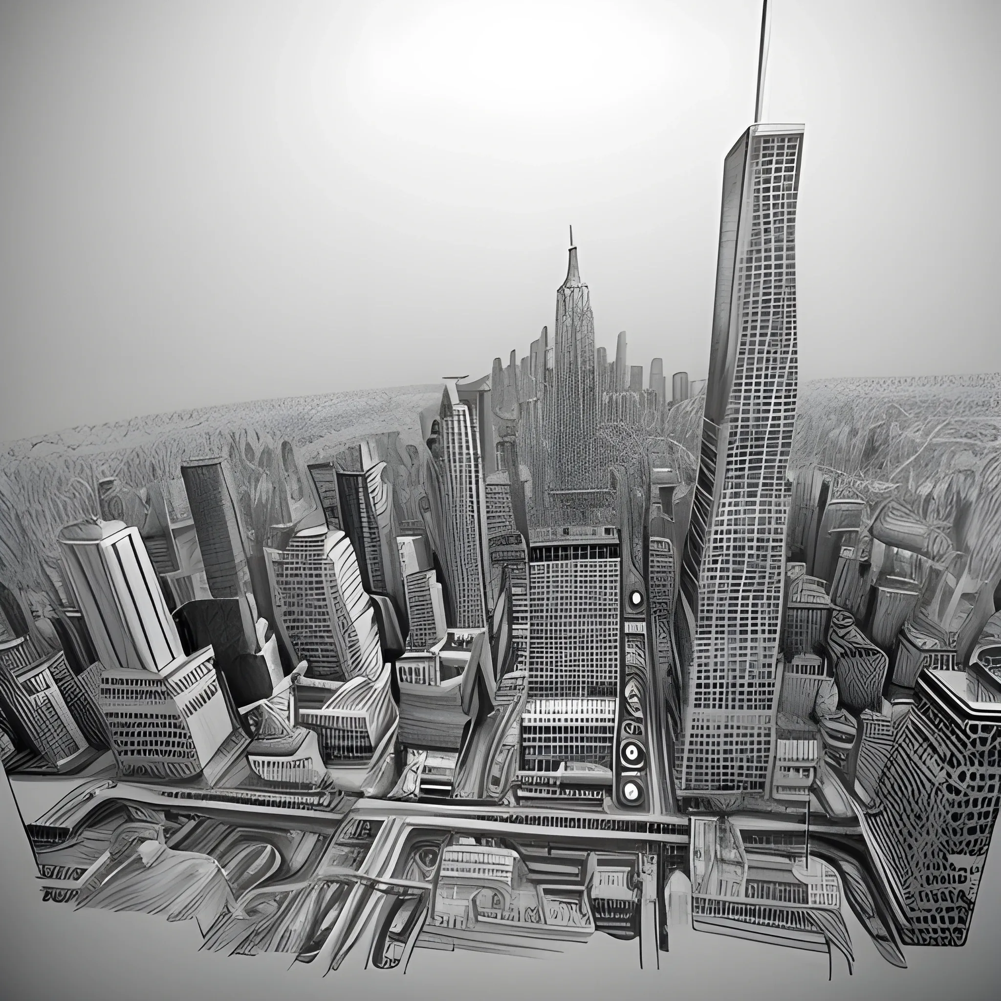 , Pencil Sketchsky wtch from big citys 3d realistic hd quality 