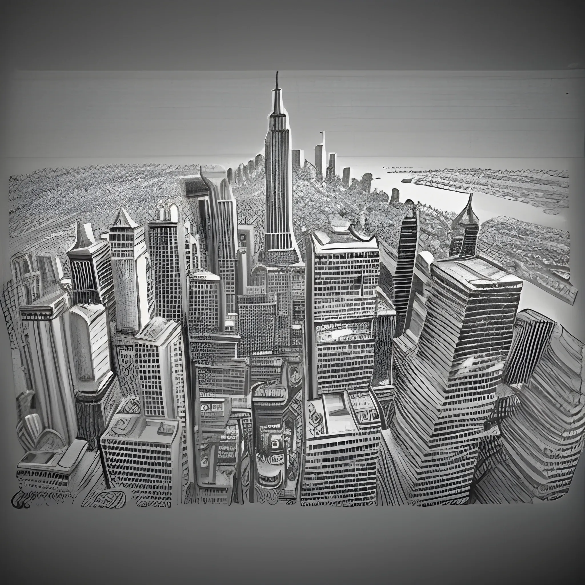 , Pencil Sketchsky wtch from big citys 3d realistic hd quality 