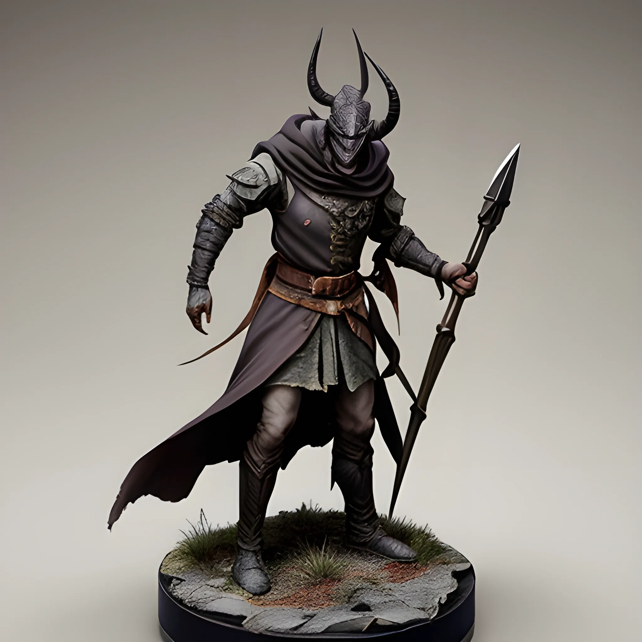 Heinrich stands at a height of around 6 feet, with a lean and athletic build. His Tiefling heritage is evident in his unique physical features, which set him apart from others. His purple skin bears a deep, ashen hue, reminiscent of charcoal. It feels cool to the touch, hinting at his connection to the realm of the undead. Contrasting with his dusky complexion, his eyes gleam with an intense shade of amber, it lost it' s shines years ago.

A pair of big, curved horns emerge from his forehead, curling back. They are smooth and polished, a testament to his meticulous care and grooming. Along with his horns, Heinrich possesses a set of pointed, elven-like ears, elongated and tapering to a fine point. His jet-black hair, sleek and straight, falls to his shoulders, framing his face in a sharp and stylish manner.

Heinrich's countenance reflects his sorrowful past. There is a lingering sadness in his eyes, a weight that only comes from carrying the burden of forgotten sins. His facial features are sharp and defined, with a strong jawline that speaks of determination and resolve. However, his expression often bears a hint of weariness and pensiveness, as if he is constantly reflecting on his past actions and seeking answers that lie just beyond his reach.

Dressed in practical and nondescript attire, Heinrich favors dark, muted colors such as deep blues, grays, and blacks. He dons a long, weathered cloak that helps him blend into the shadows, its tattered edges revealing the signs of countless journeys and battles. His armor, made from lightweight materials, allows for agile movement without compromising protection. Strapped to his back is a well-crafted bow, accompanied by a quiver of arrows, emphasizing his skill as a ranger.

Heinrich carries himself with a quiet confidence, though there is an air of restraint about him. He moves with grace and precision, every step deliberate and measured. Though his appearance may evoke a sense of mystery and apprehension in those unfamiliar with Tieflings, those who take the time to know him will find a soul burdened by the weight of past transgressions, seeking redemption in a world that is both harsh and forgiving.
