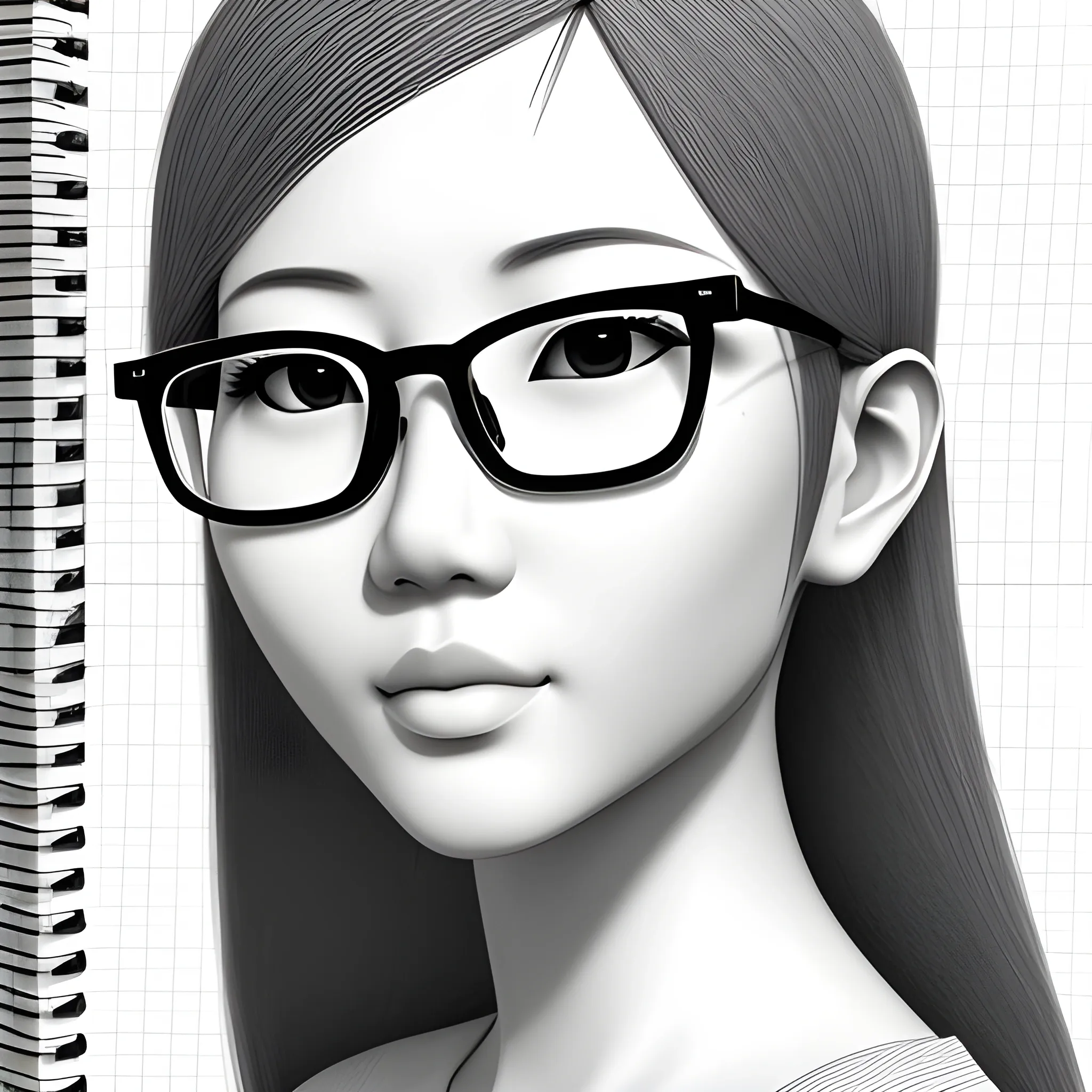 Pencil Sketch 3dskinsuper Beautiful Asian With Glasses Arthubai 9619