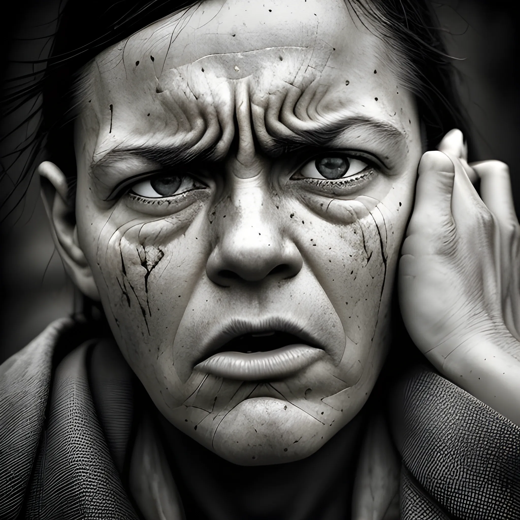 ```vbnet
Artistic Image Prompt:
Type of Image: HD Photograph.
Title: "Make It Stop"
Subject Description: Create a powerful and emotive HD photograph that conveys a sense of urgency, turmoil, or distress. The image should evoke strong emotions and prompt viewers to reflect on the theme of "Make It Stop."
Art Styles: Photojournalism, Documentary Photography.
Art Inspirations: Works by James Nachtwey, Don McCullin, and Sebastião Salgado.
Camera: Capture the essence of the moment with a high-resolution camera capable of capturing fine details and emotions.
Shot: Close-up or medium shot to emphasize the subject's emotions and expressions.
Render Related Information: Focus on capturing raw emotions through the subject's facial expressions, body language, or surrounding environment. Consider using dramatic lighting or contrasting colors to enhance the mood and evoke a sense of urgency. The image should tell a story or raise awareness about a pressing issue or a challenging situation. Pay attention to composition and framing to create a visually striking and thought-provoking photograph.