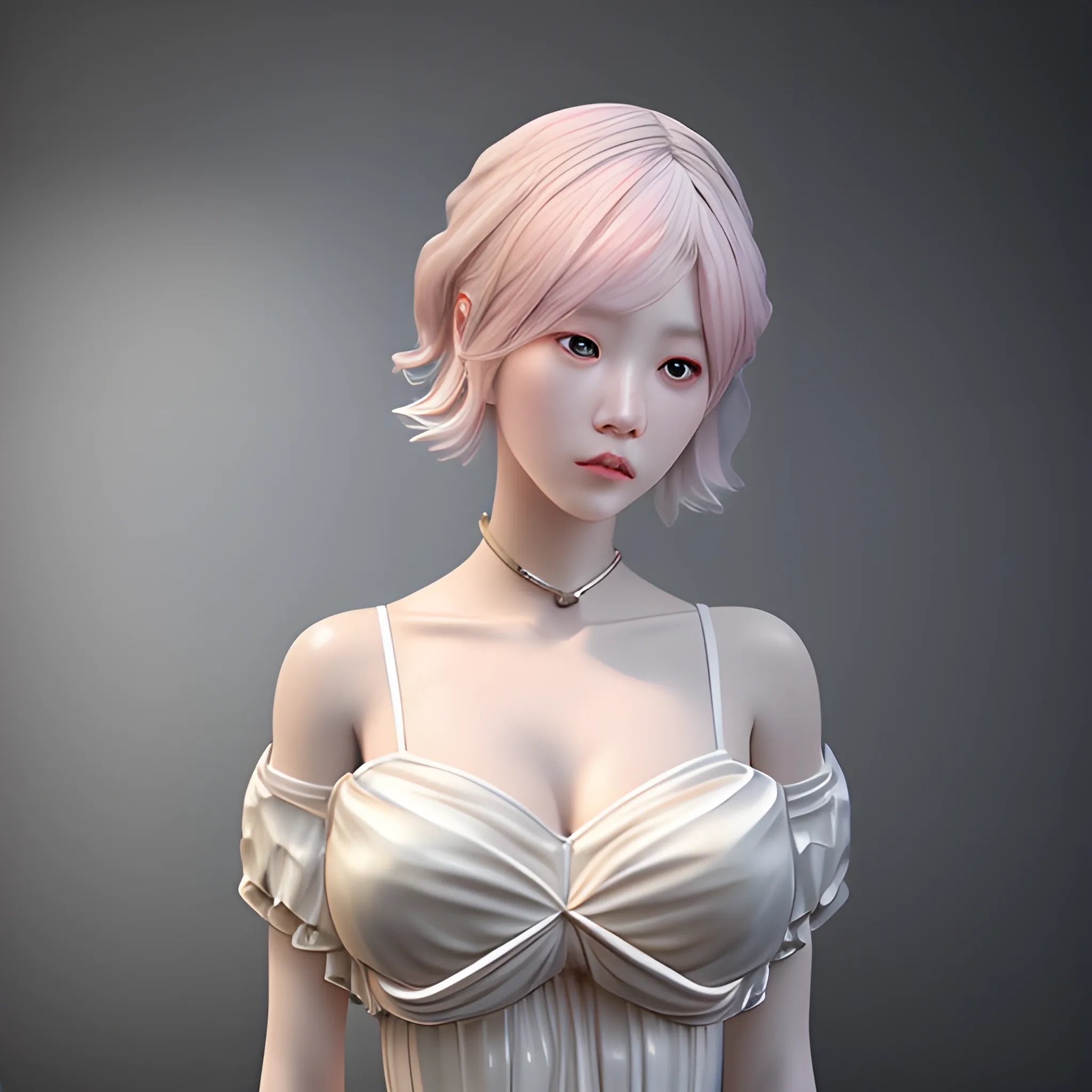 <lora:koreanDollLikeness_v15:0.5>, <lora:taiwanDollLikeness_v10:0.2>, ulzzang-6500v1.1,(original: 1.2),Best Quality, Masterpiece, Ultra HD, (Realism: 1.8), Skin Detail,Bangs, korea, asian, Beautiful Lighting, Dynamic Lighting, Zbrush Sculpt, (Light white gold pink  Hair Color 0.8) , room in the castle,  half body, big breasts, ruffle top purple color 