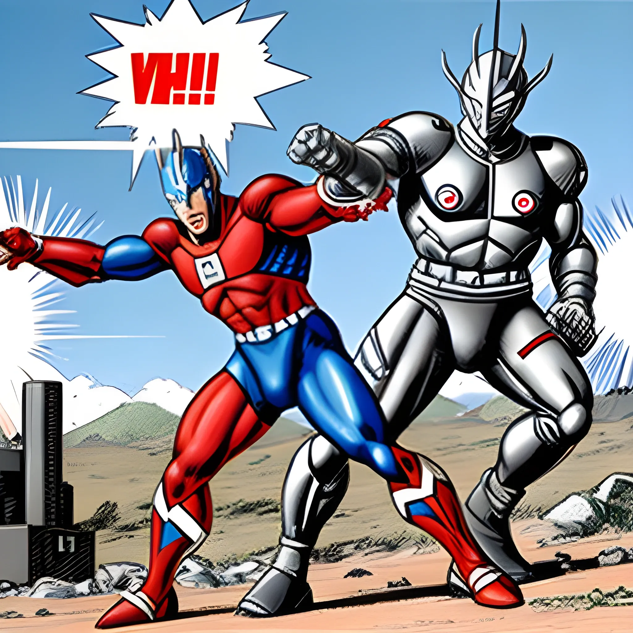 Ultraman is battling monsters at a US military base, Cartoon