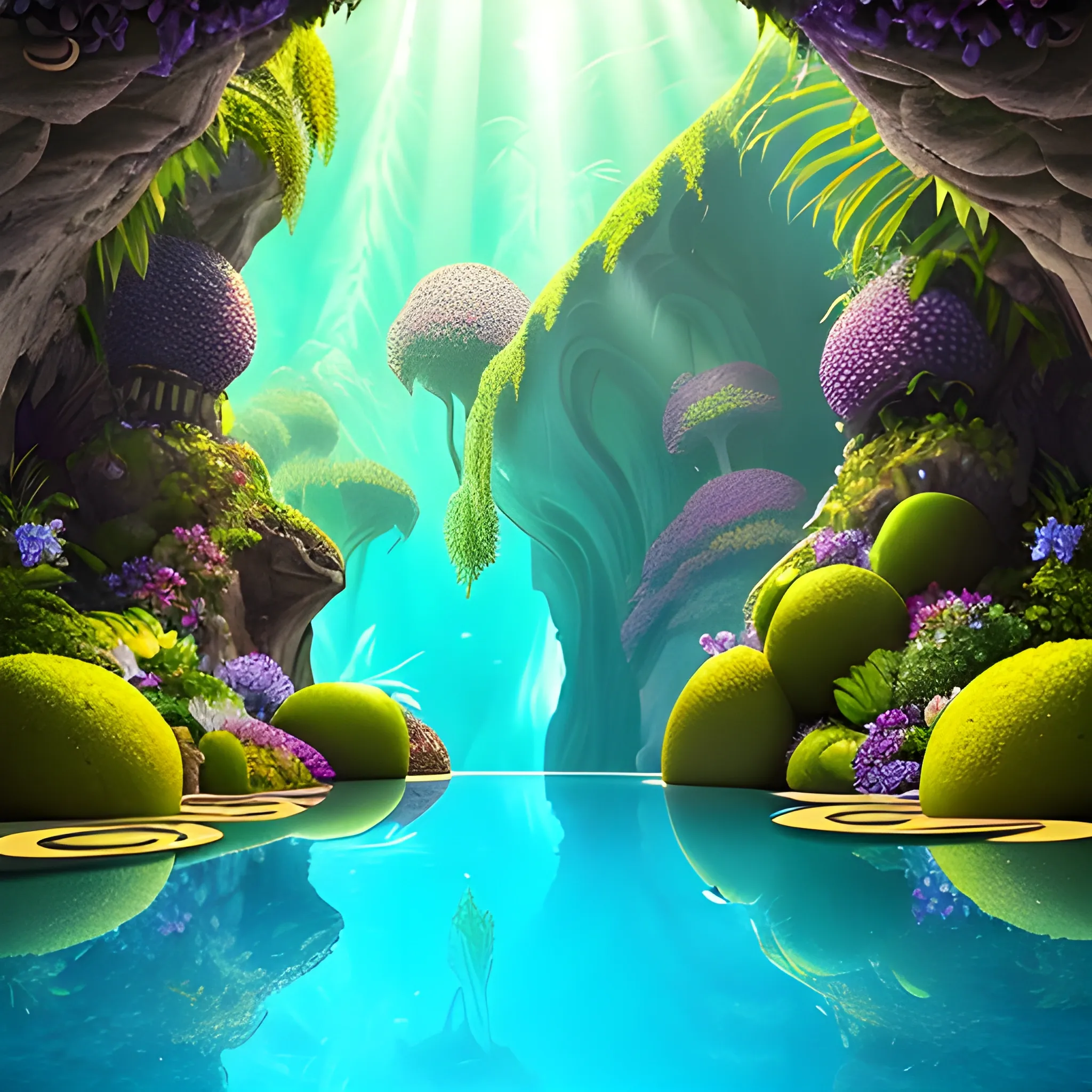 1. Begin by creating a surrealistic background  a cup of sangria with vibrant and lush tropical scenery. Use bold and contrasting colors to depict the foliage of the trees and the surrounding landscape.
2. Incorporate surreal elements like towering trees emerging from the drink, their branches extending towards the sky. Let your imagination guide you as you create unique and fantastical tree formations.
3. Integrate hidden or partially visible caves or grottoes within the drink, giving the impression of an otherworldly oasis. Use intricate details and lighting to create an alluring and mysterious atmosphere.
4. Along the base of the wine glass, place a variety of refreshing fruits like apples, grapes, bananas, and pineapple. Play with their sizes and positions, allowing them to blend seamlessly into the composition.
5. Use vibrant and juicy colors for the fruits to enhance their refreshing appeal. Consider adding droplets of water on their surfaces to emphasize their coolness.
6. Incorporate subtle reflections and refractions on the glass surface to add a touch of realism. This will enhance the visual impact of the fruits and the surrounding environment.
7. Experiment with lighting to create a sense of sunlight filtering through the tropical foliage. Play with rays of light, casting shadows and illuminating certain areas to enhance the depth and atmosphere of the image.
8. Pay attention to the overall composition and ensure a harmonious balance between the surreal elements, the fruits, and the surrounding scenery. Continuously evaluate the visual impact and make necessary adjustments as needed.
9. Lastly, make sure the overall image conveys a sense of refreshment and tranquility. Use colors, textures, and details to evoke a feeling of coolness and relaxation.