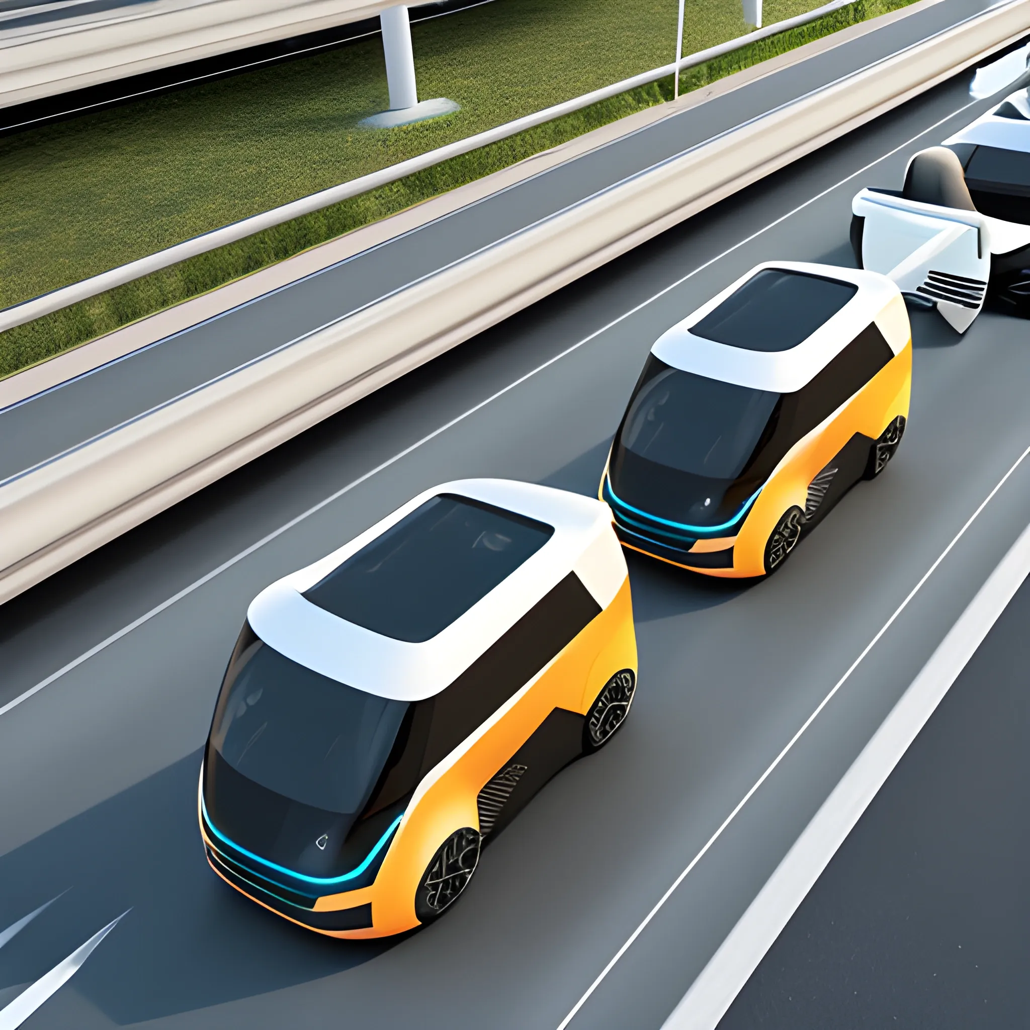 many connected and autonomous vehicles on the road connecting with each other, 3D