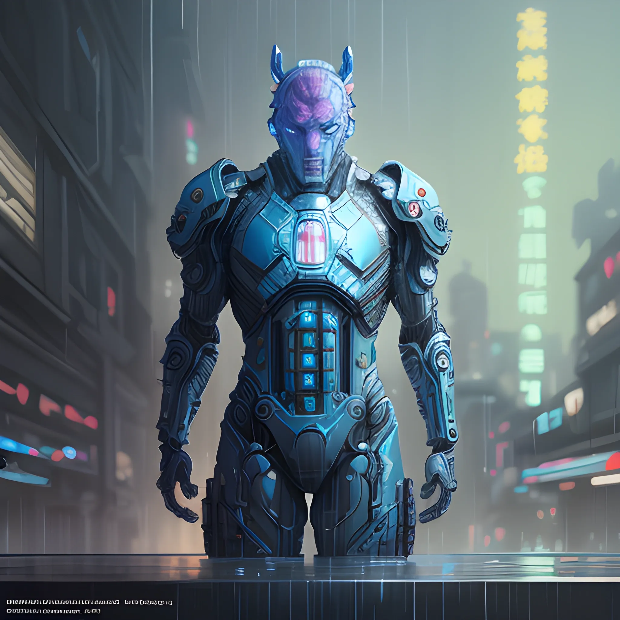 intricately detailed blueprint of  Horsehead Man，8k，the whole body，Combat Uniform，portrait futuristic kawaii cyberpunk，in heavy rainning futuristic YanTai rooftop cyberpunk night,ssci-fi, fantasy, intricate, very very beautiful, elegant, neon light, highly detailed, digital painting, artstation, concept art, soft light, hdri, smooth, sharp focus, illustration, art by tian zi and craig mullins and WLOP and alphonse mucha