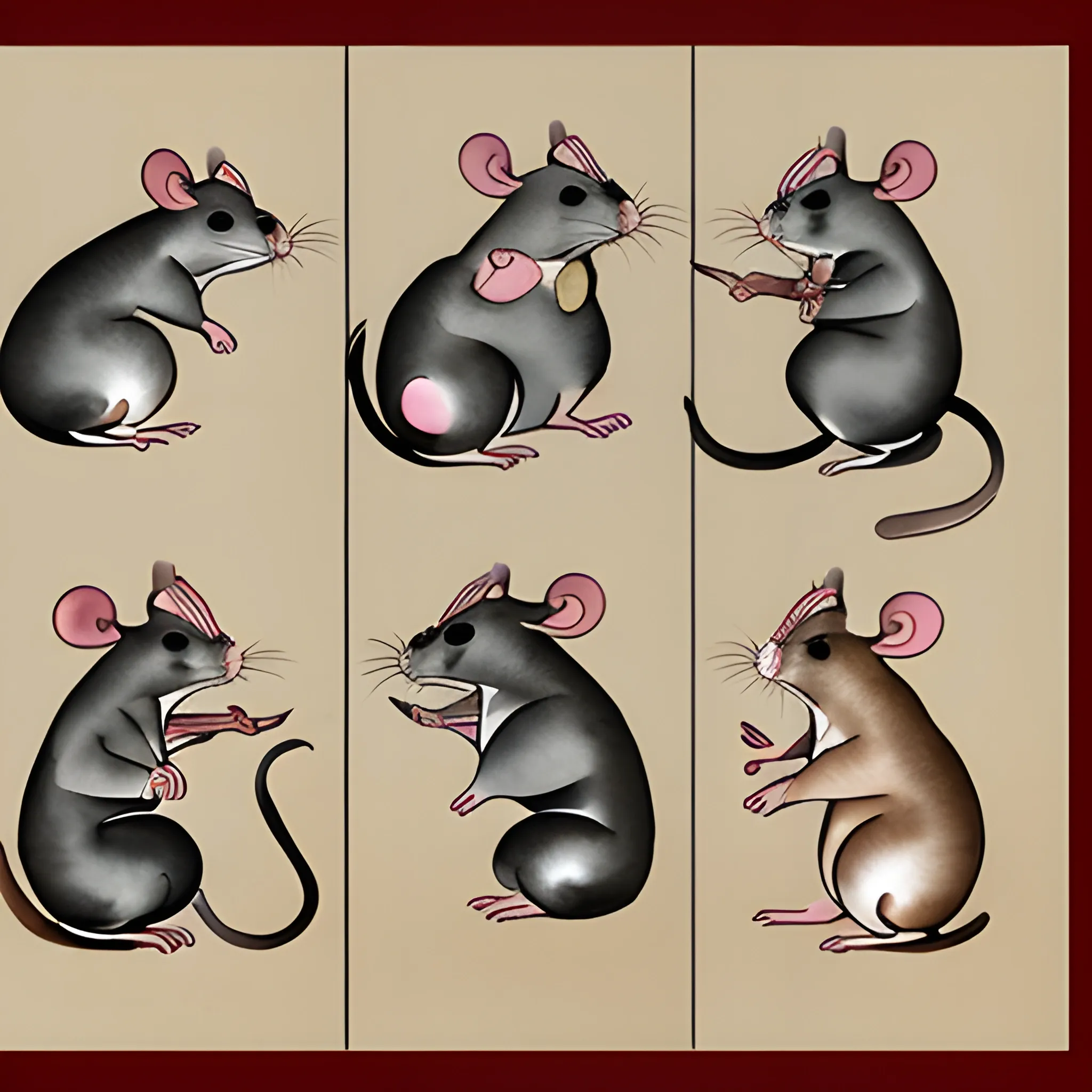  six rats in Traditional Chinese Style，please 6 rats, Water Color