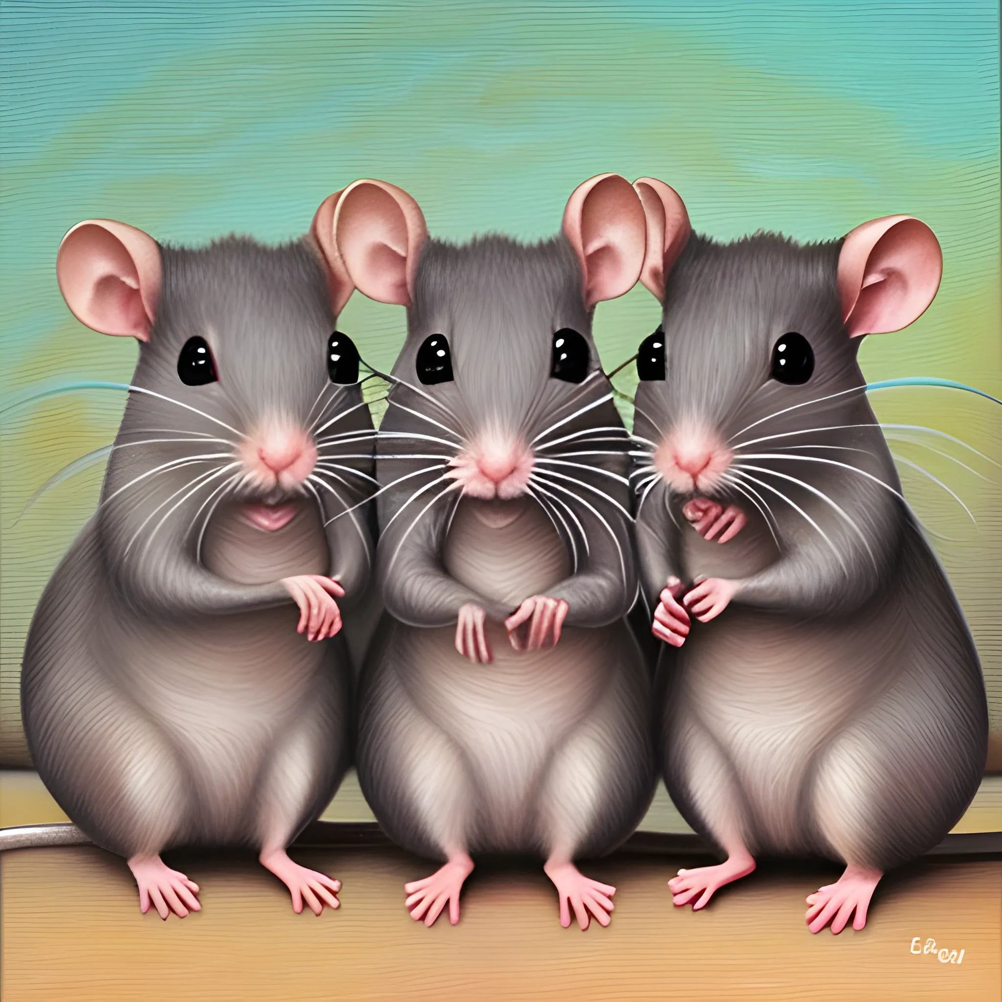  six cute rats ，please 6 rats, Oil Painting