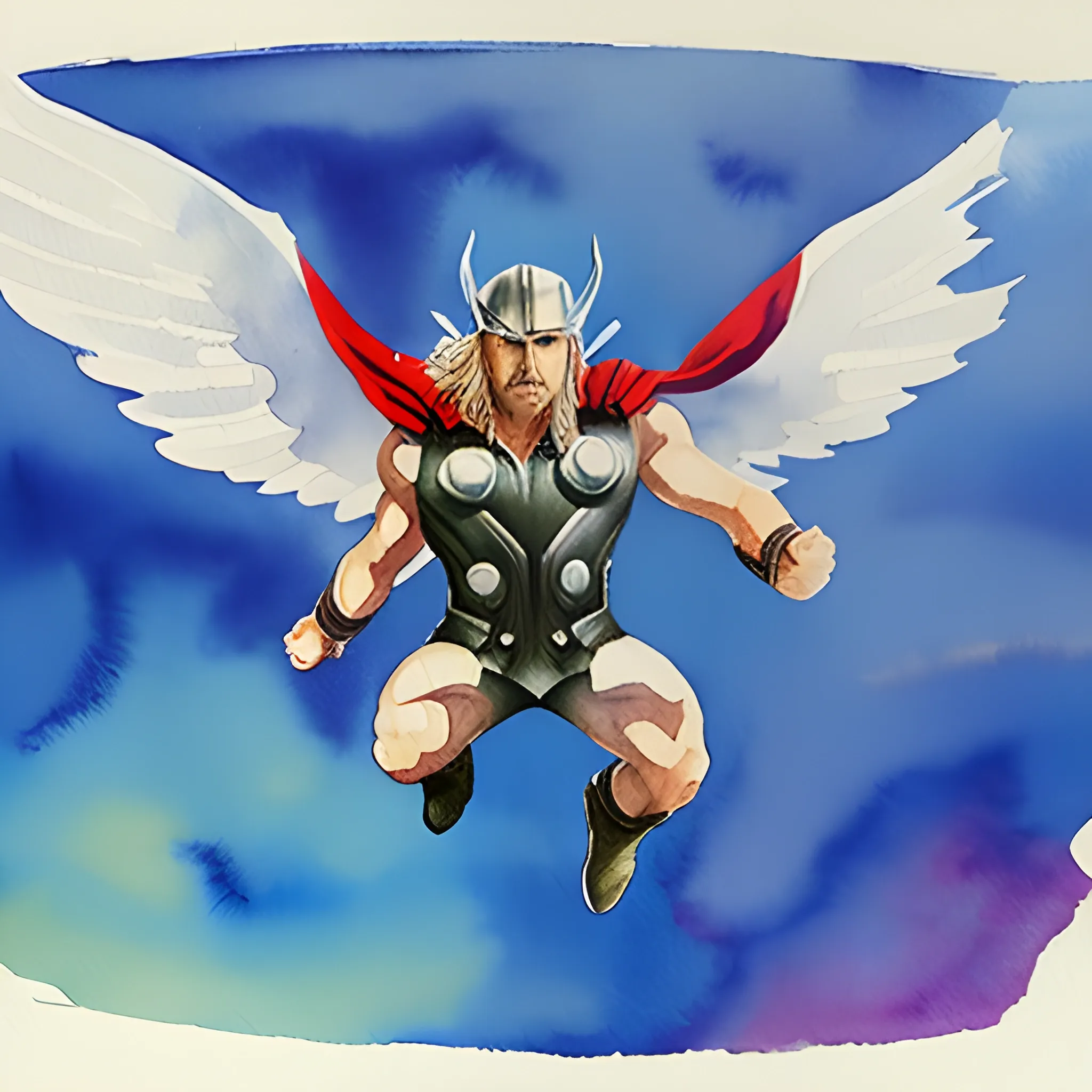 thor flying in the skyes, Water Color