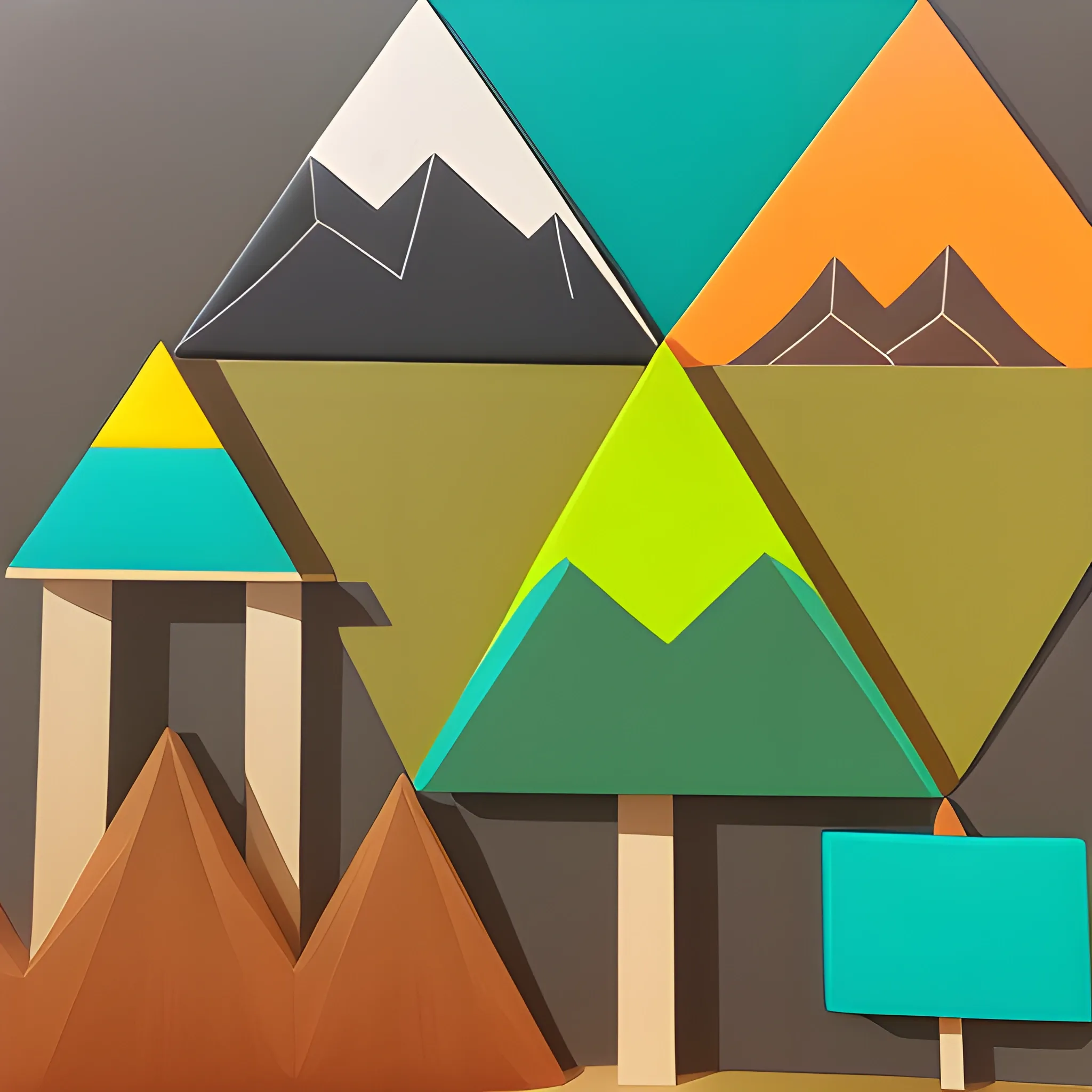 Merge geometric shapes with natural motifs like trees, leaves, or mountains for a balanced and harmonious design pattern. Consider using earthy tones combined with pops of bold neon colors. 3d, Oil Painting