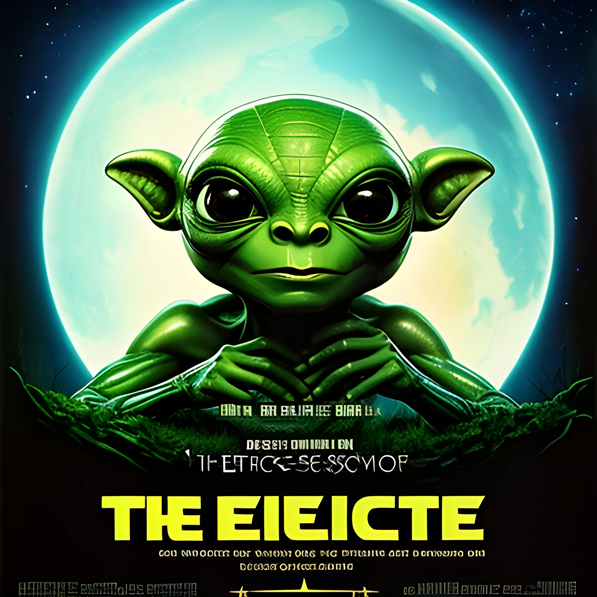 advertising poster of the movie E.T the extra-terrestrial directed by Steven Spielberg keeping in mind the characteristic of science fiction and childish tenderness