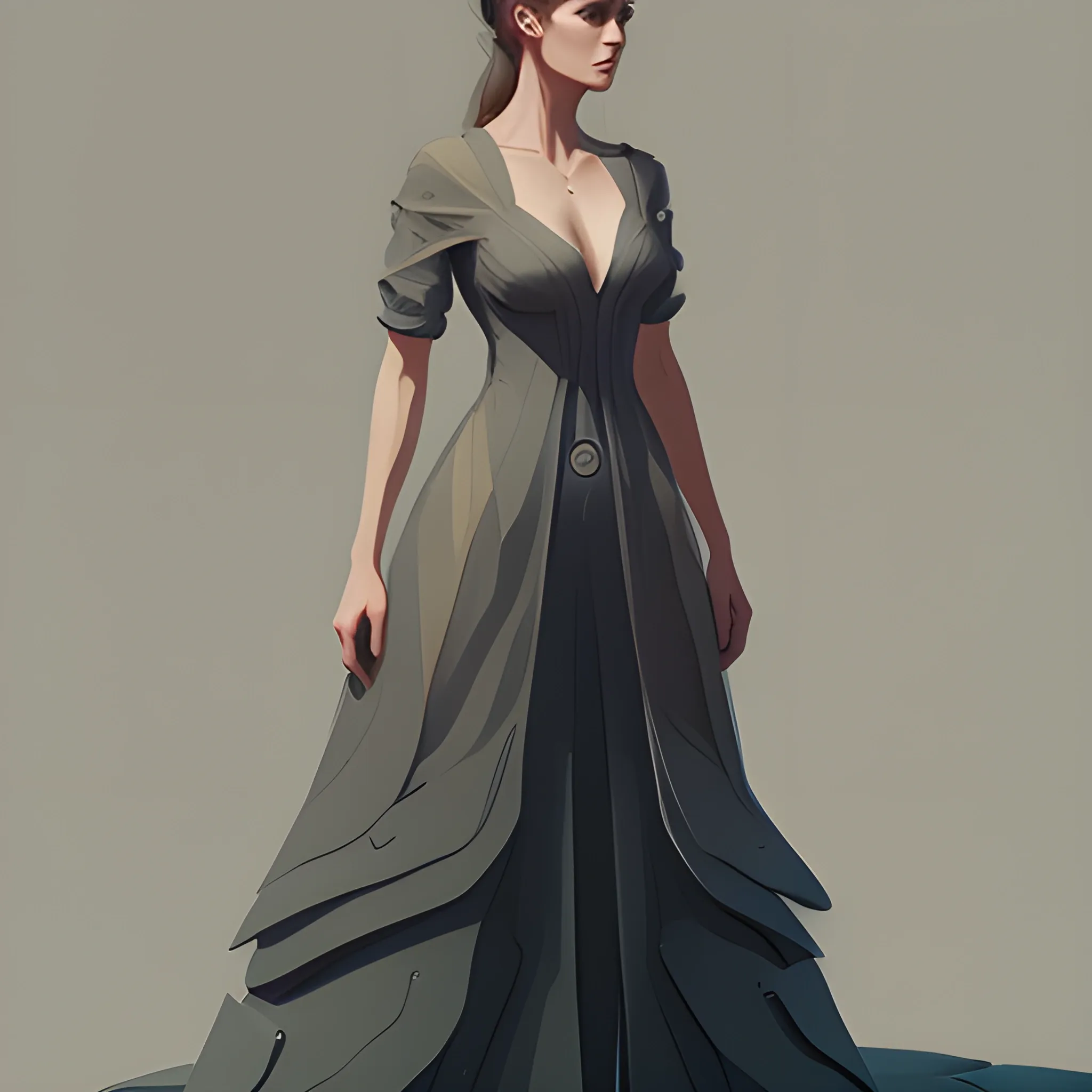 

A woman wearing a dress, ArtStation trending, detailed, digital art, calm colors,