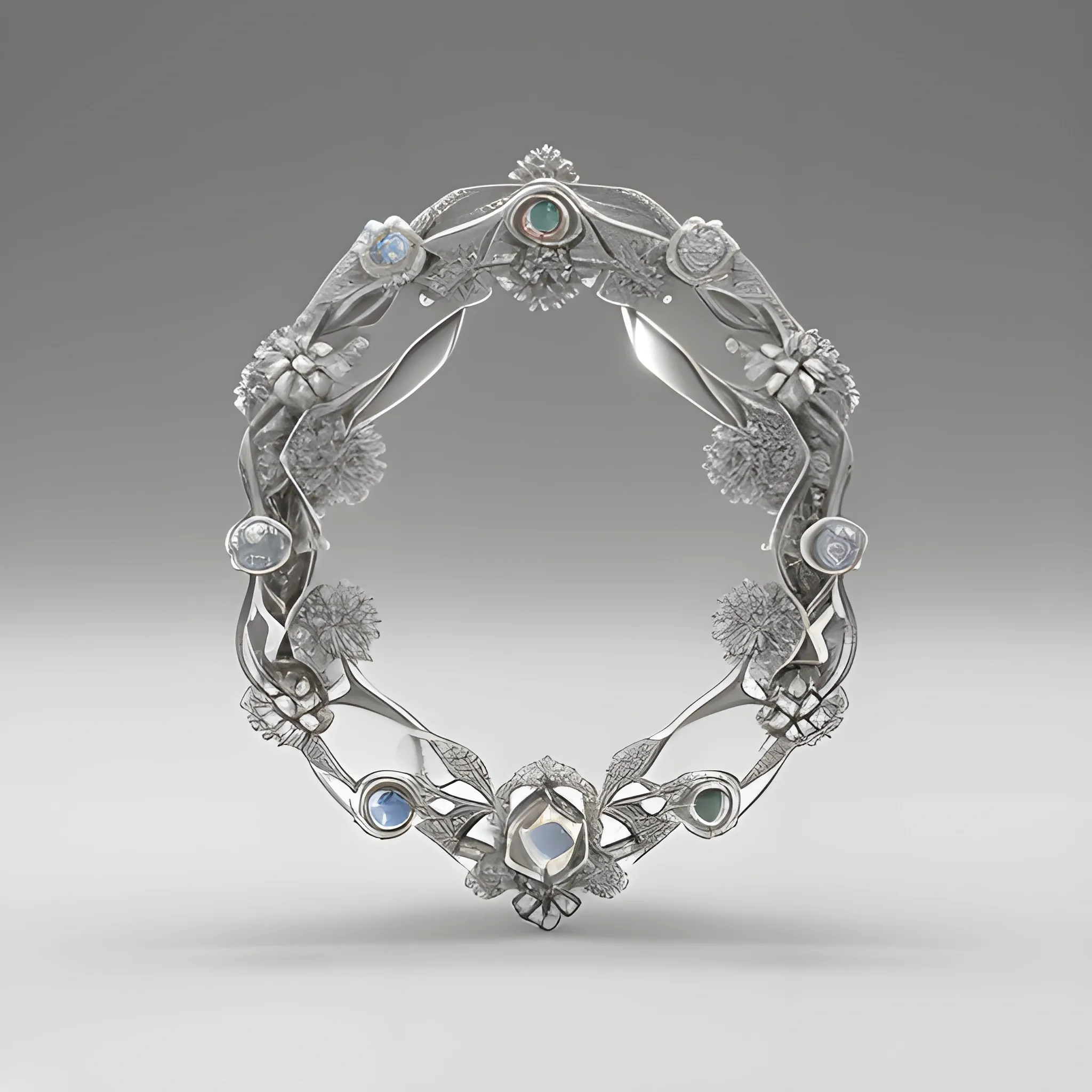 intricate!! organic, nordic wedding ring and necklace, silver gemstones and diamond, isolated on a dreamy floral background, refraction, occlusion, lower and upper levels, keyshot render, octane render, vray render


