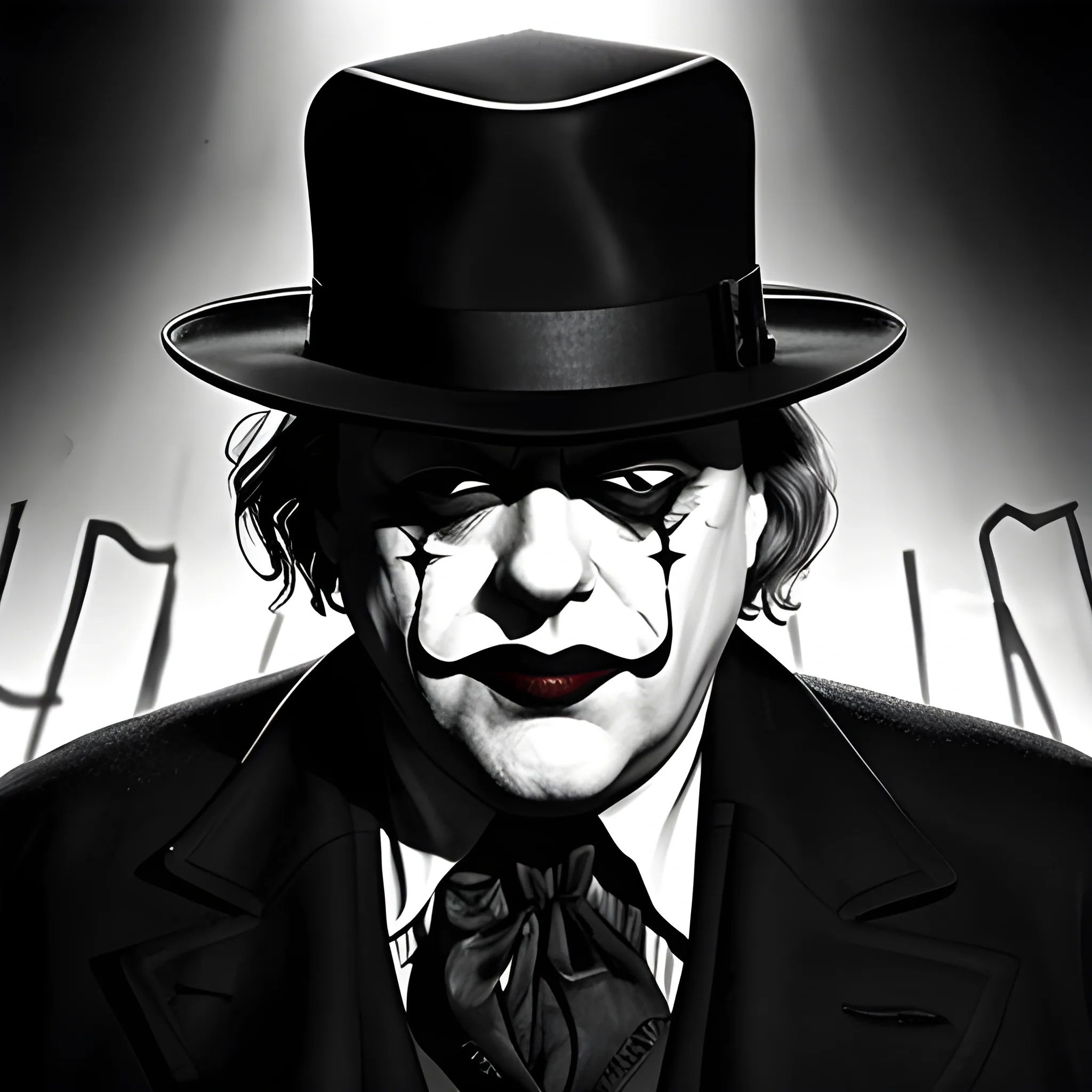 joker Noir movie directed by Orson Welles, Fritz Lang, John Huston, Alfred Hitchcock, Otto Preminger, Billy Wilder, Mervyn LeRoy, Charles Laughton, photorealistic.