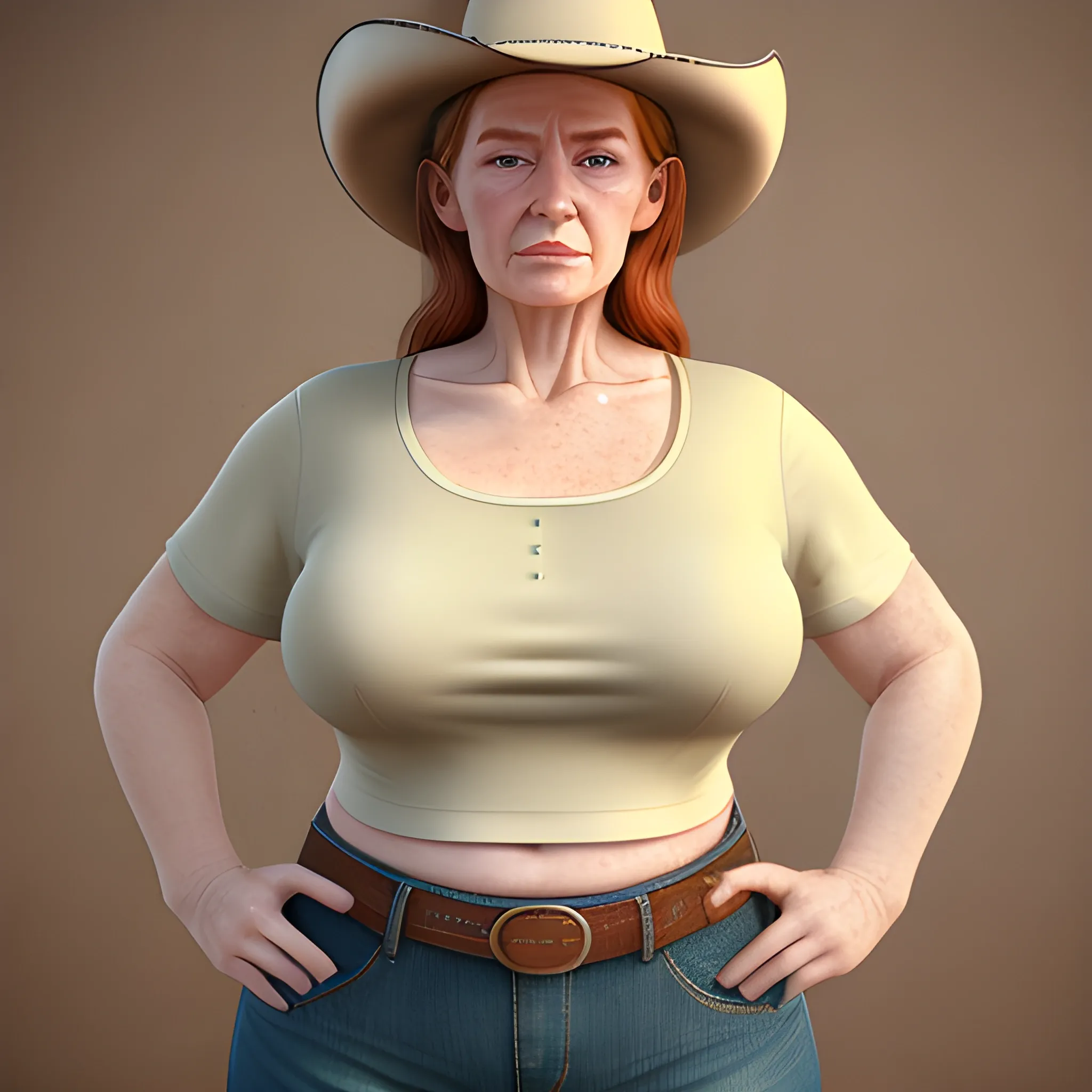 masterpiece, beautiful, 3D render, older adult Caucasian female, 