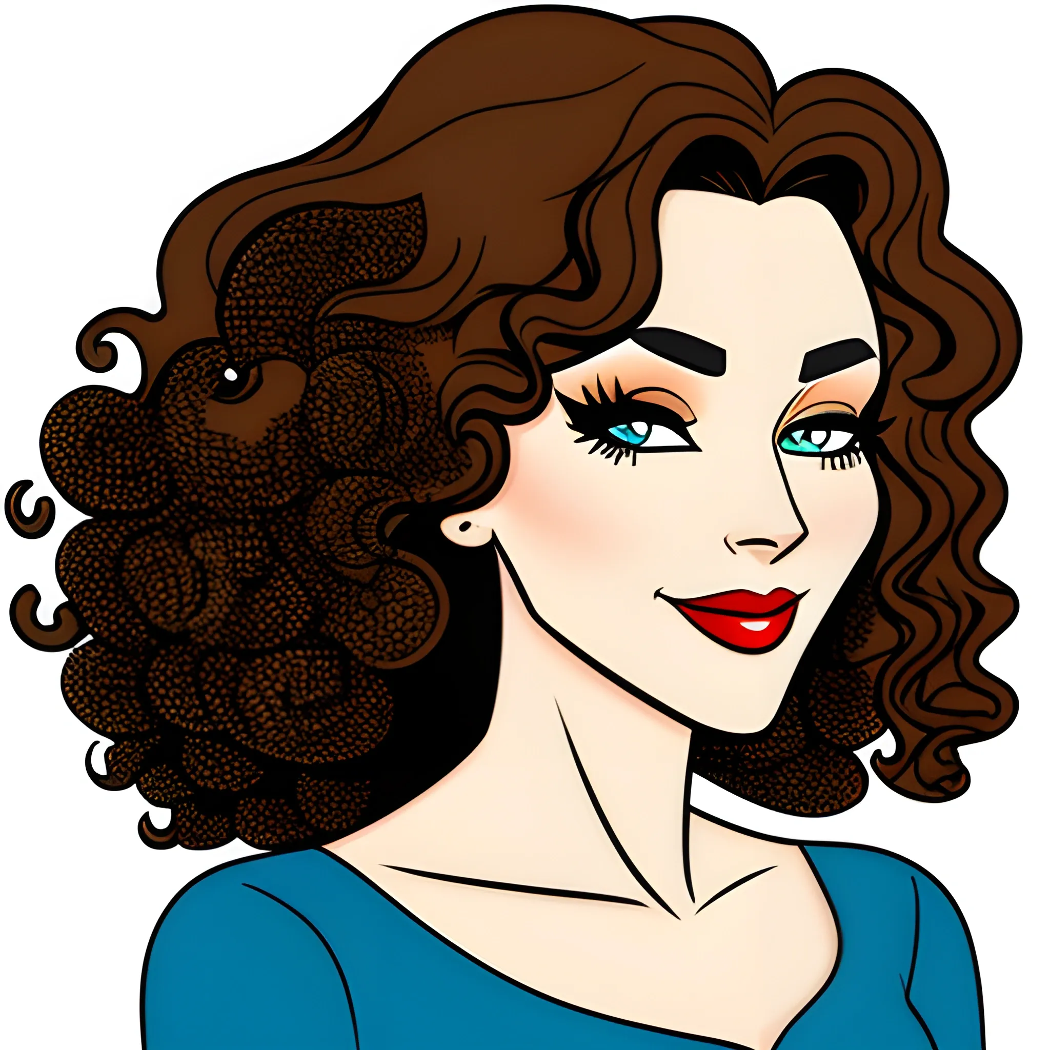 , Cartoon A brunette girl with curly hair

