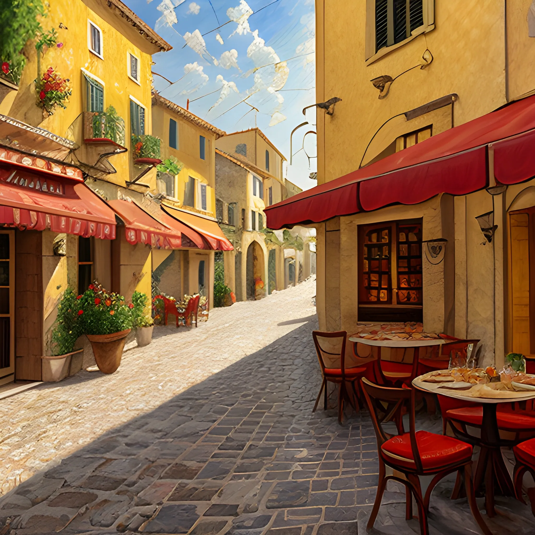 a traditional pizzeria in the street of a small village on the riviera. a terrace in the shade of a hundred - year - old olive tree, a friendly atmosphere around pizzas and rose wine. dolce vita. unreal engine rendering, hyper realist, ultra detailed, oil painting, warm colors, happy, impressionism, da vinci,


