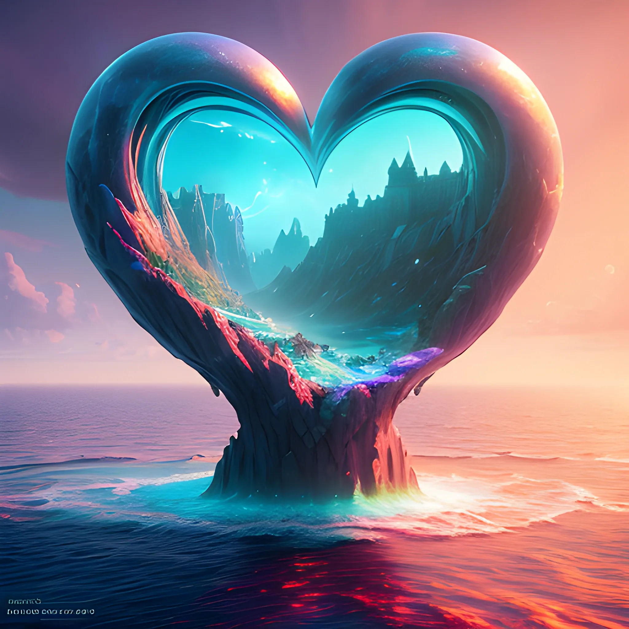 My heart is the ocean, fantasy art, cinema 4d, matte painting, polished, beautiful, colorful, intricate, supernatural, unearthly, bright, surrealism, surrealism, vray, ray tracing nvdia, cryengine, magical, 4k, 8k, masterpiece, crystal, romanticism