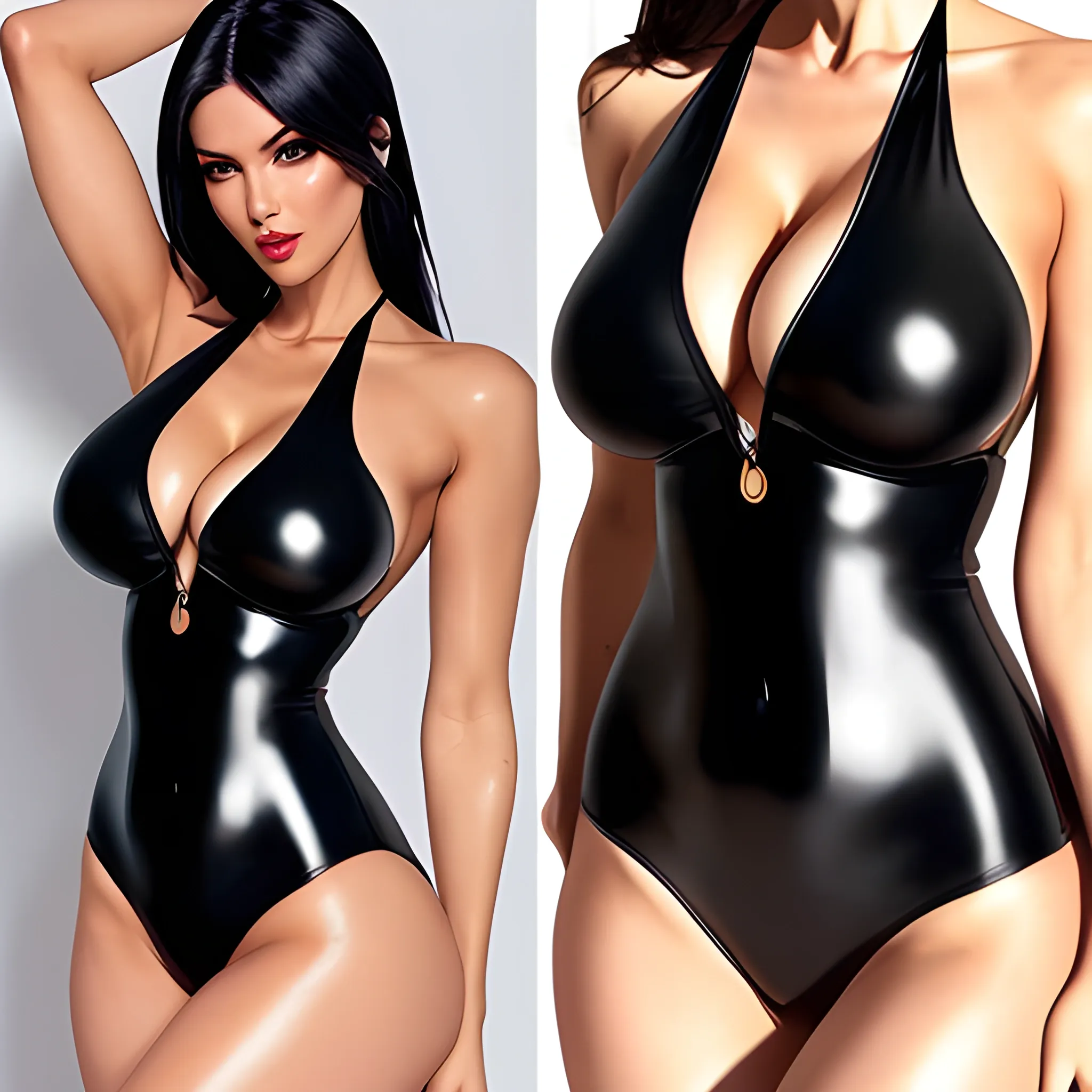 waifu, hot sexy girl, tight black swimsuit 