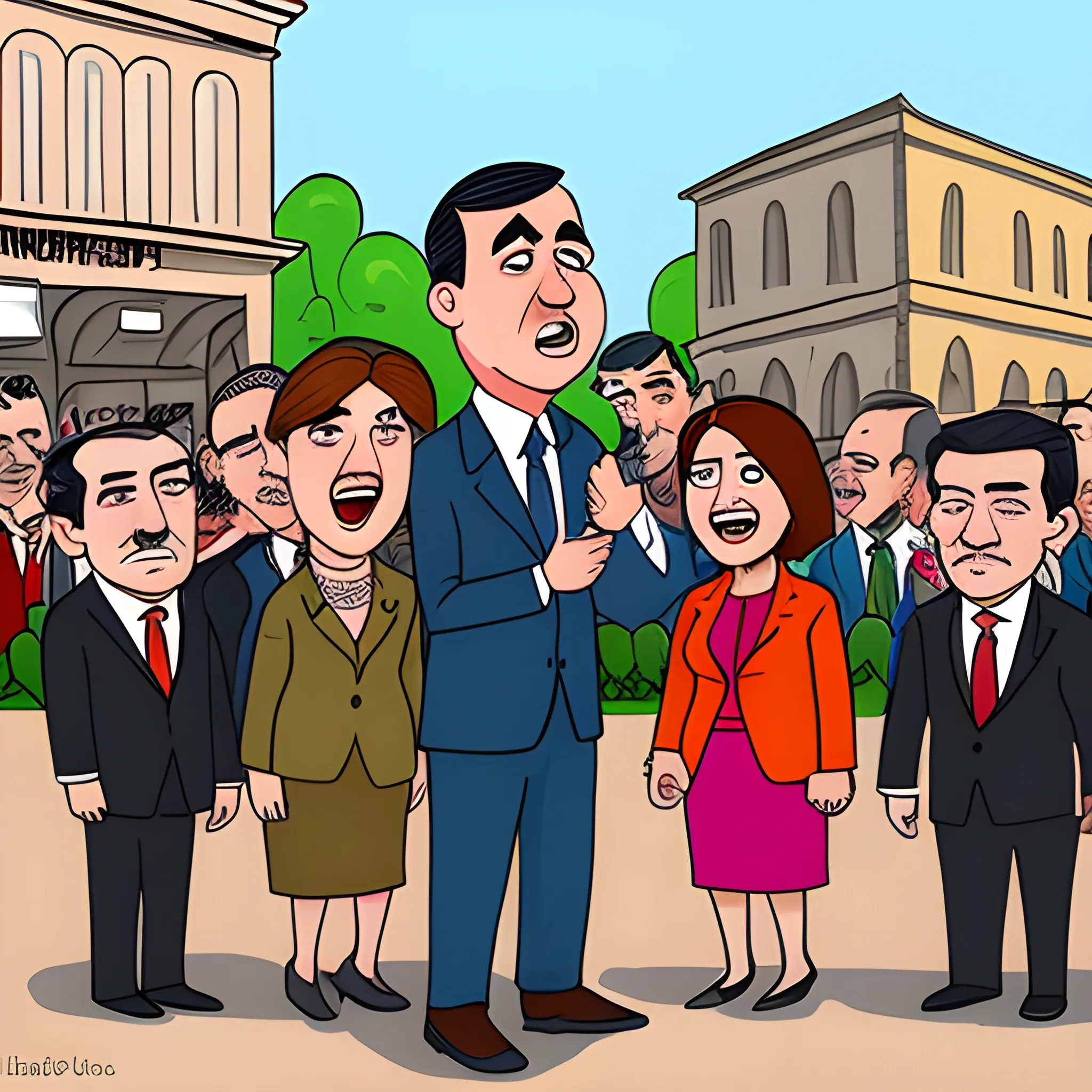 politician speaking people in square town, Cartoon, Cartoon