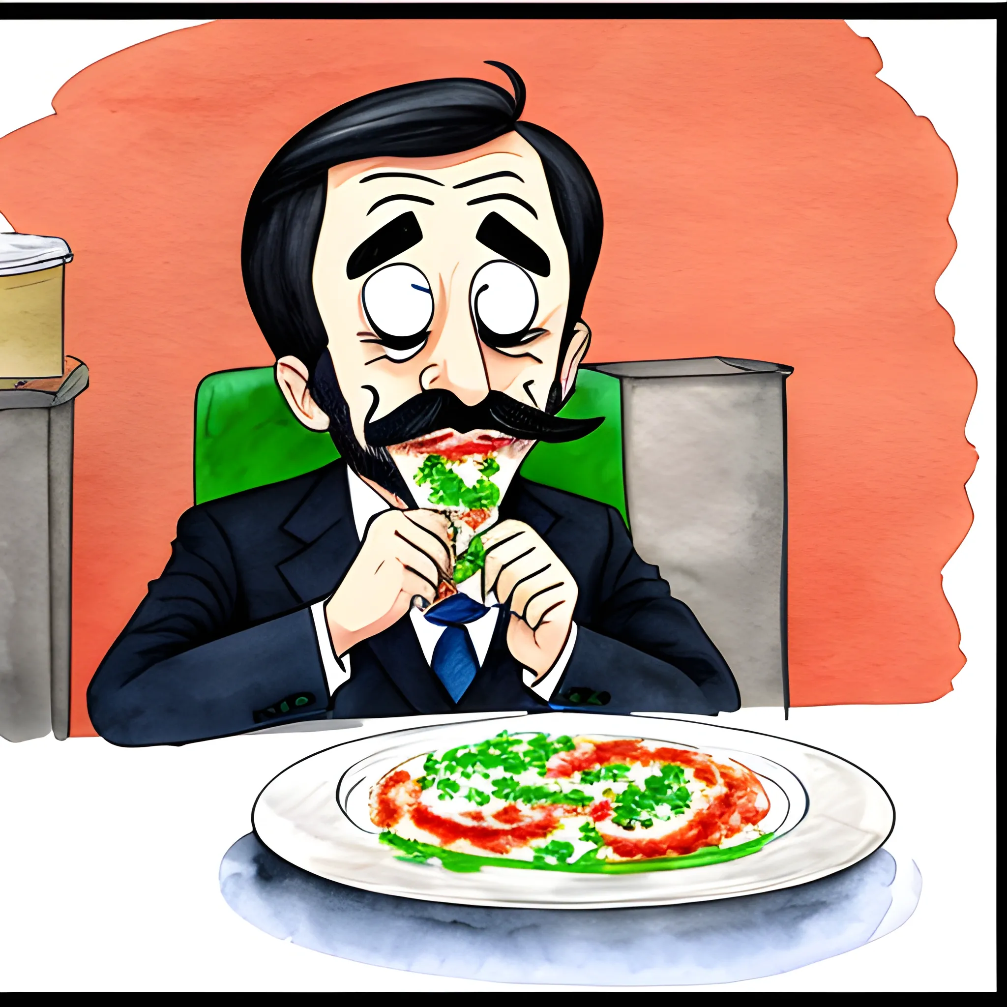 italian ceo eating garbage
, Cartoon, Water Color